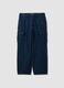 Dark blue pure cotton wide-leg cargo jeans_0