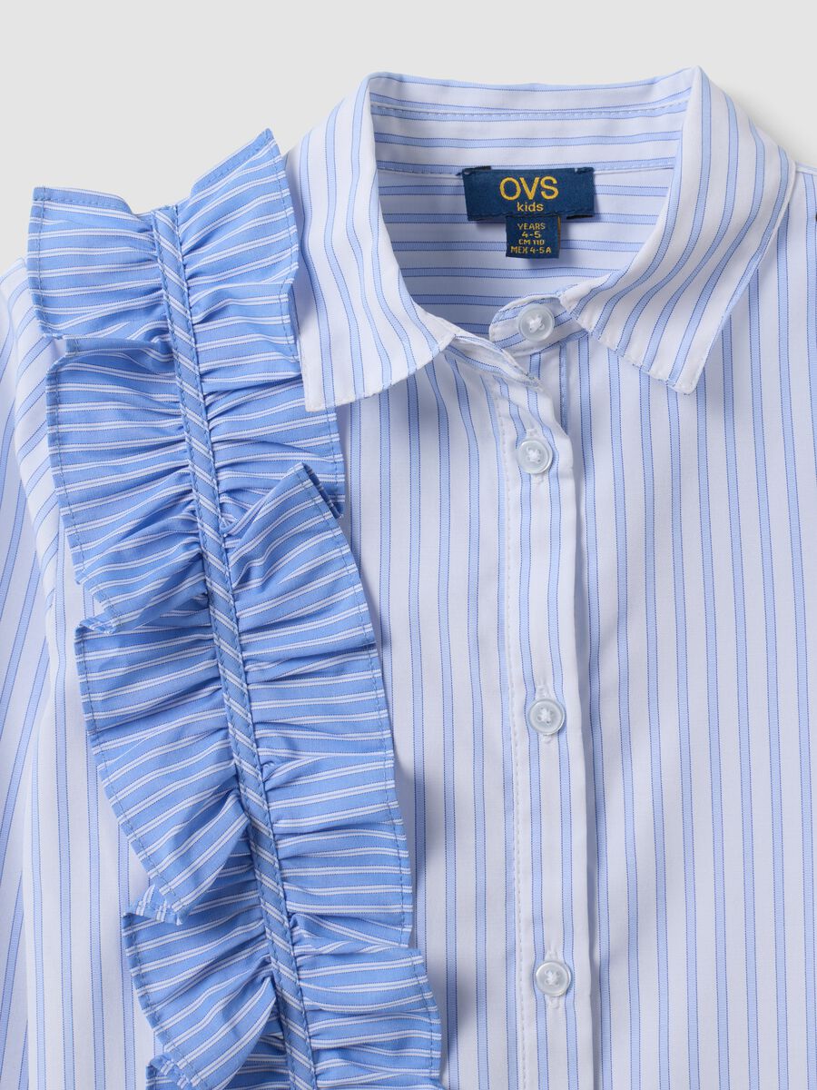 Blue striped girls&rsquo; shirt with ruffle detail and classic collar_2
