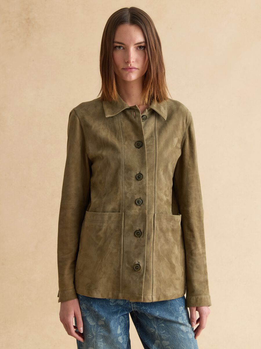 Green genuine leather jacket, regular fit with buttons_1