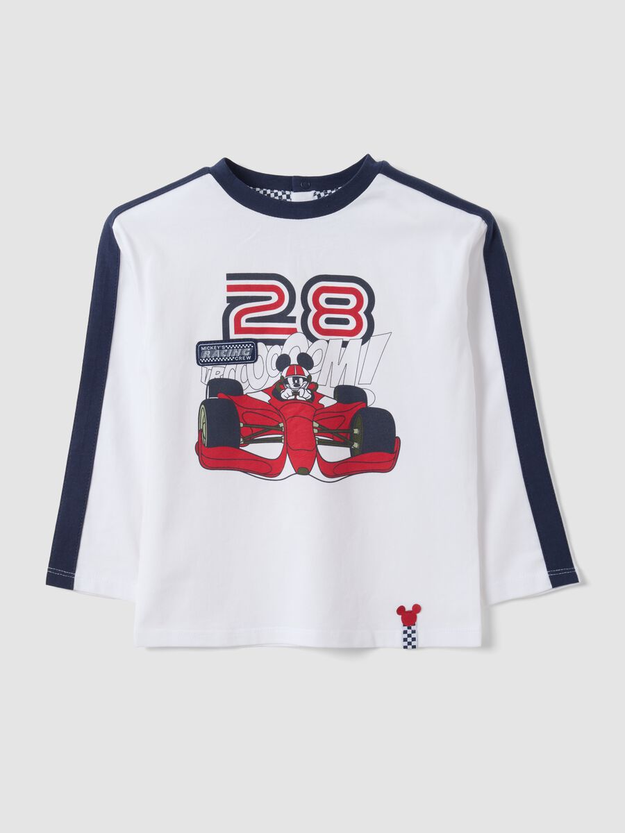 T-shirt bianca in puro cotone con girocollo e stampa Mickey per bimbo_0