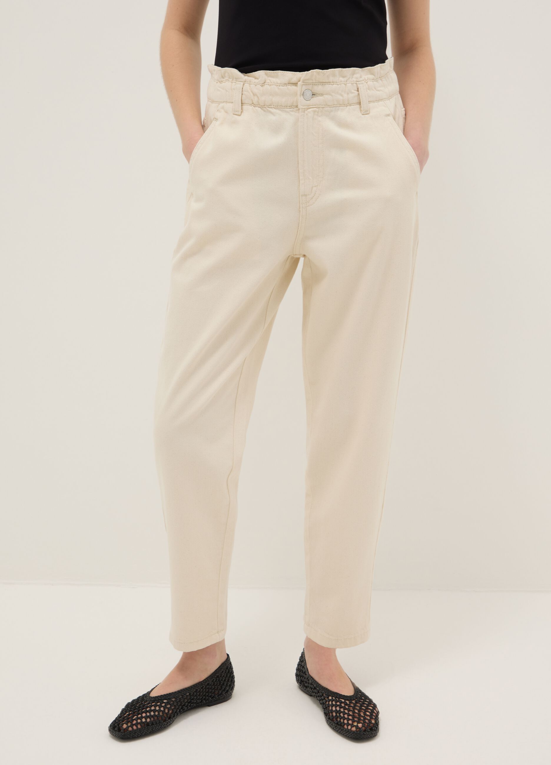 Beige pure cotton baggy trousers