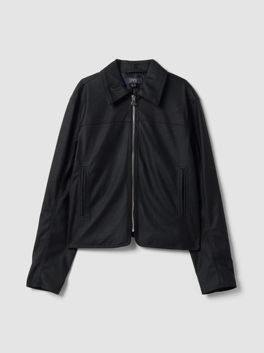 Black zip-up jacket with slim-fit collar_0