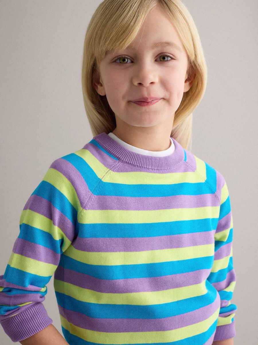 Girl's multicolour striped pure cotton pullover, regular fit_1