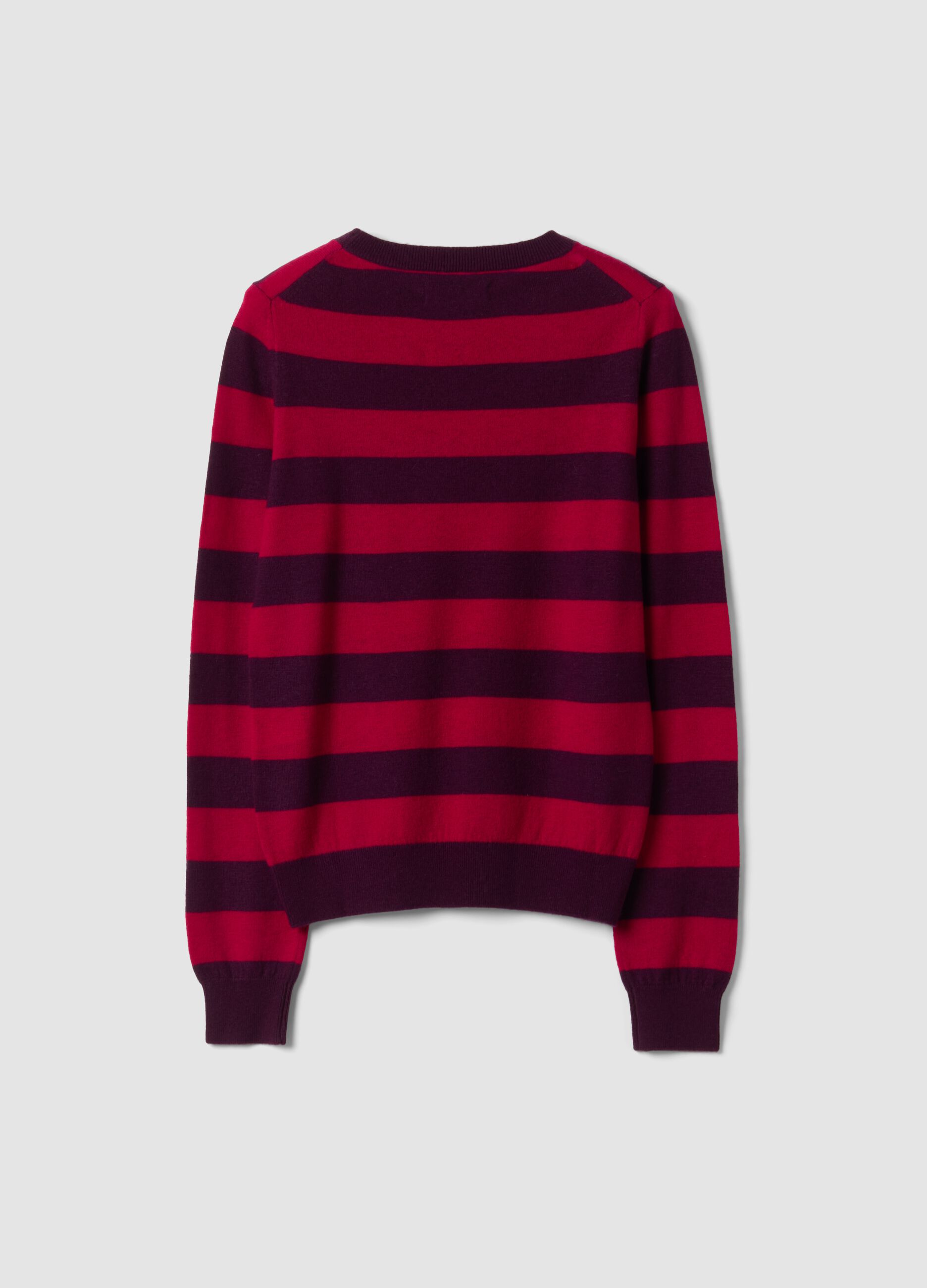 Red pure wool striped crew-neck jumper
