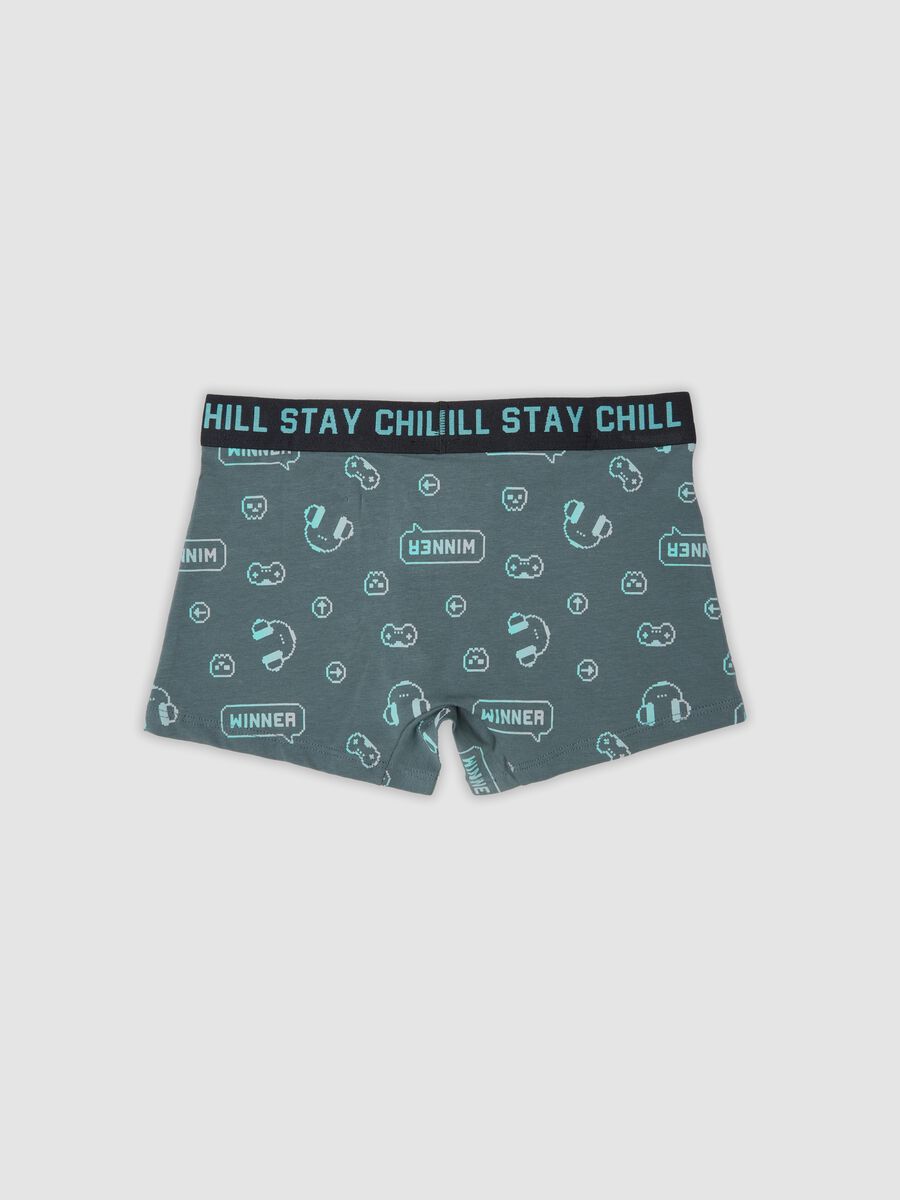 Green stretch organic cotton boxer shorts with gaming print_1