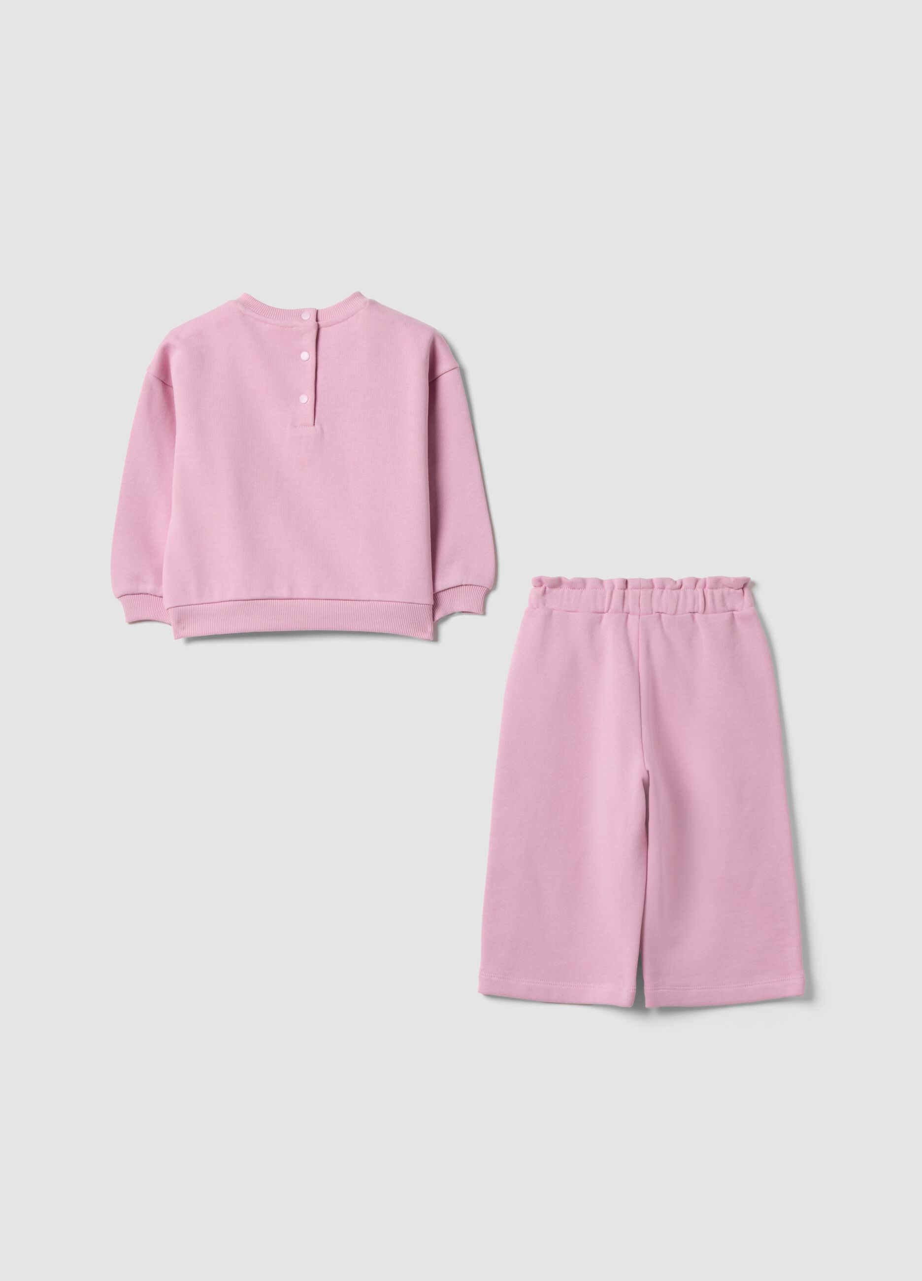 Pink pure cotton tracksuit with Lilo & Stitch embroidery for girls