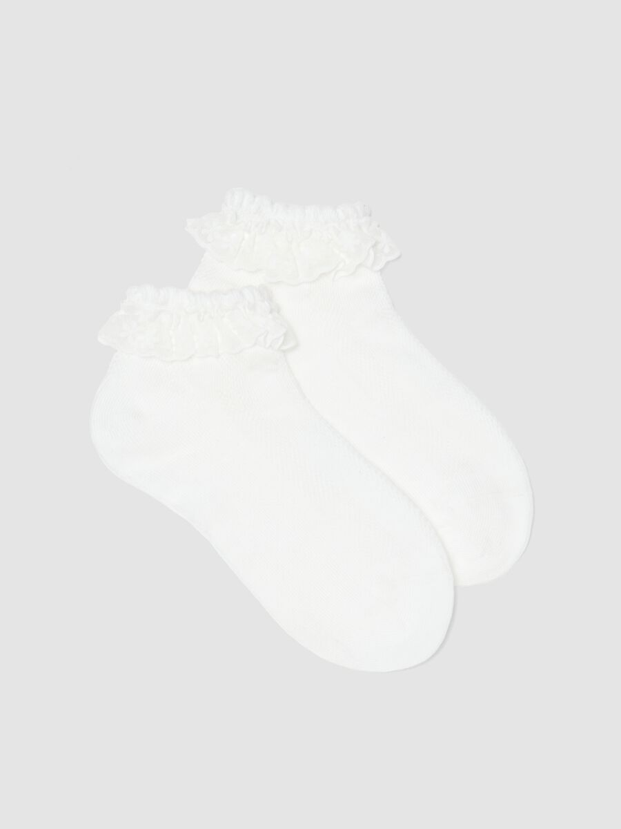 Girls&rsquo; white stretch cotton-blend socks with frill trim_0
