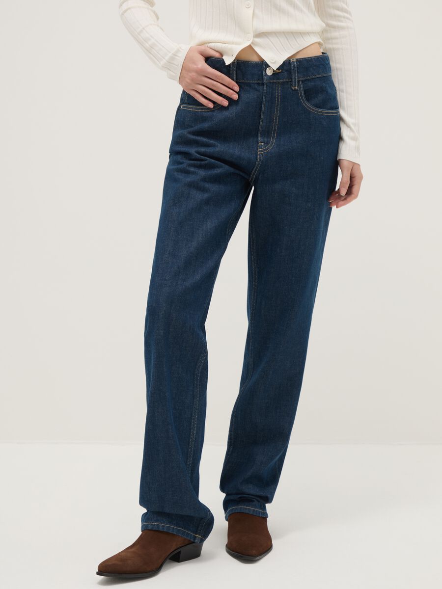 Jeans blu in puro cotone straight fit_1