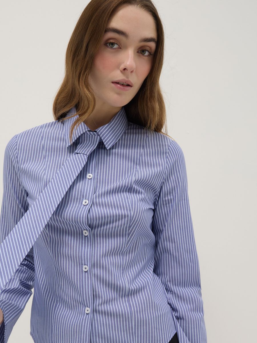 Blue striped slim fit pure cotton shirt_3