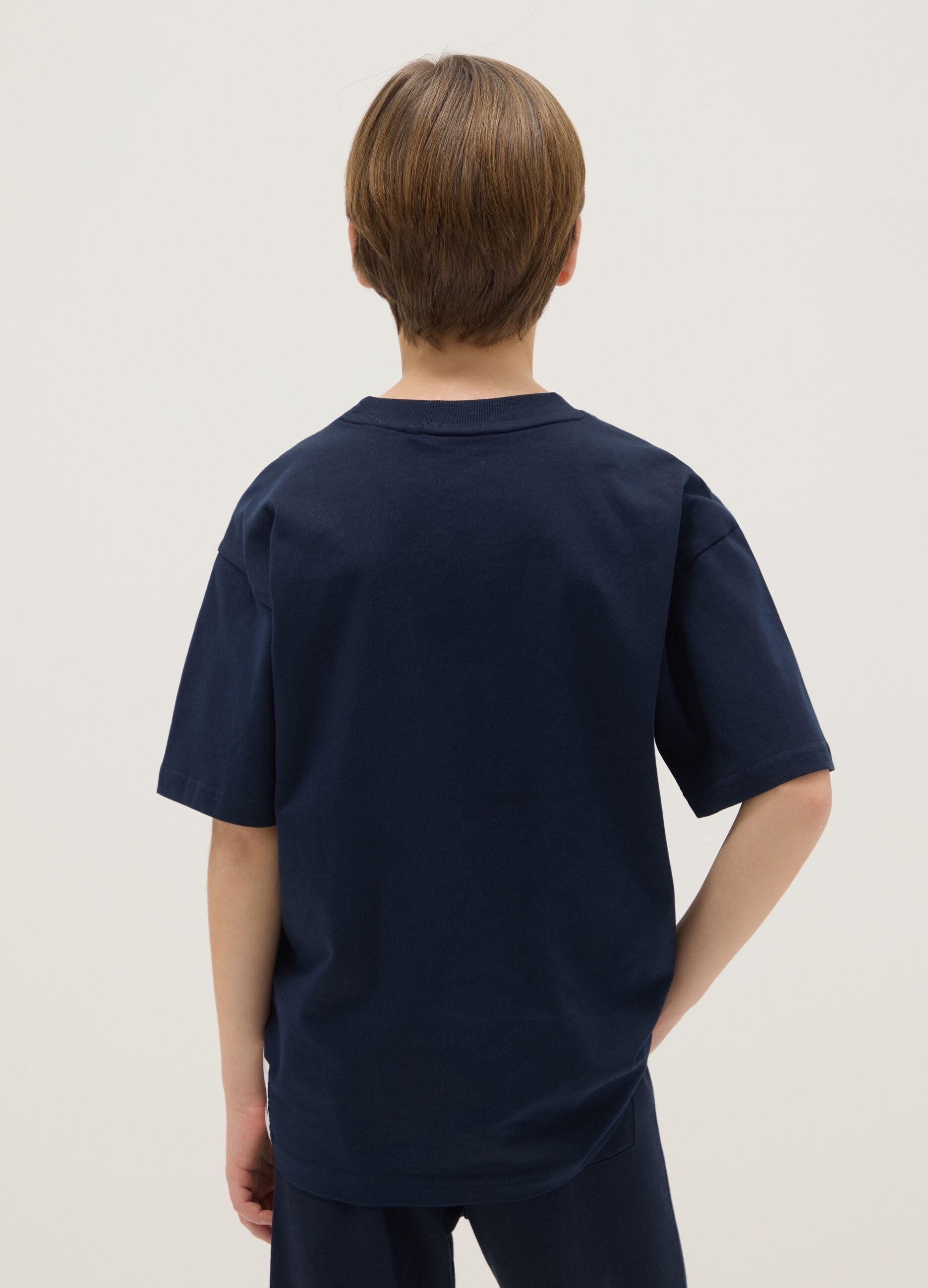 Boys' blue pure cotton T-shirt relaxed fit with print