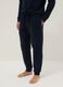 Blue long pyjama in pure cotton, regular fit with Henley collar_3
