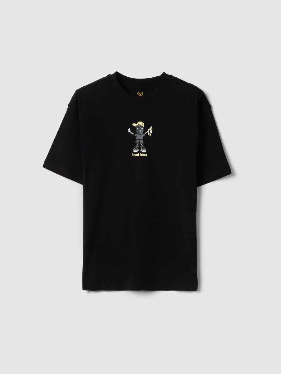 Black pure cotton oversize fit boys' t-shirt with print_3