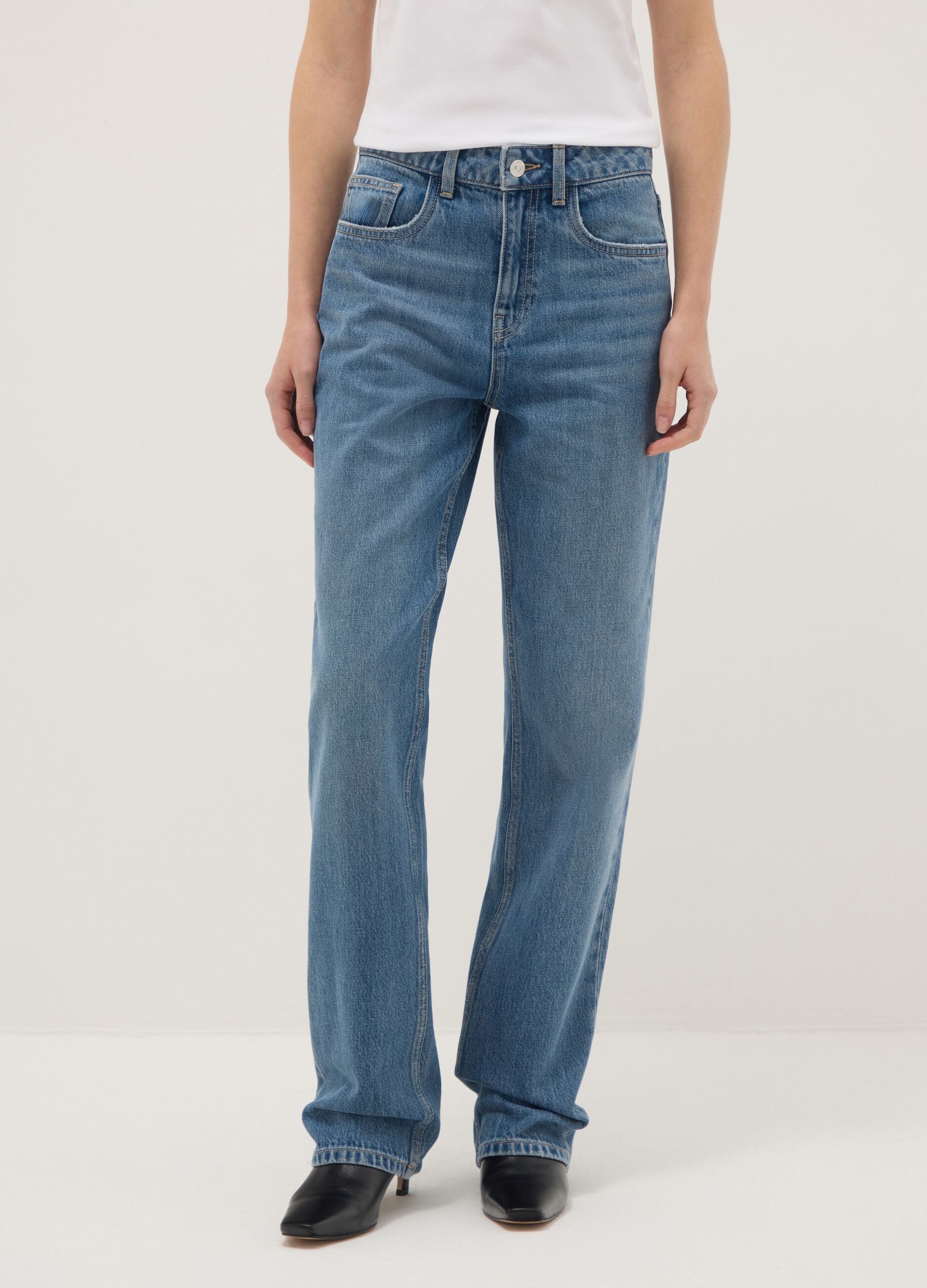 Blue cotton straight fit jeans