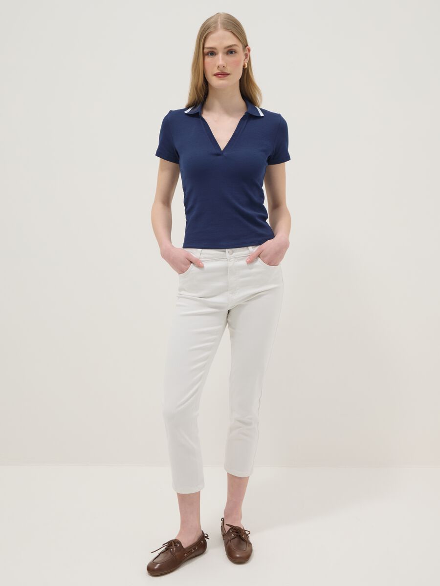 Blue stretch cotton short-sleeve polo shirt, regular fit_1