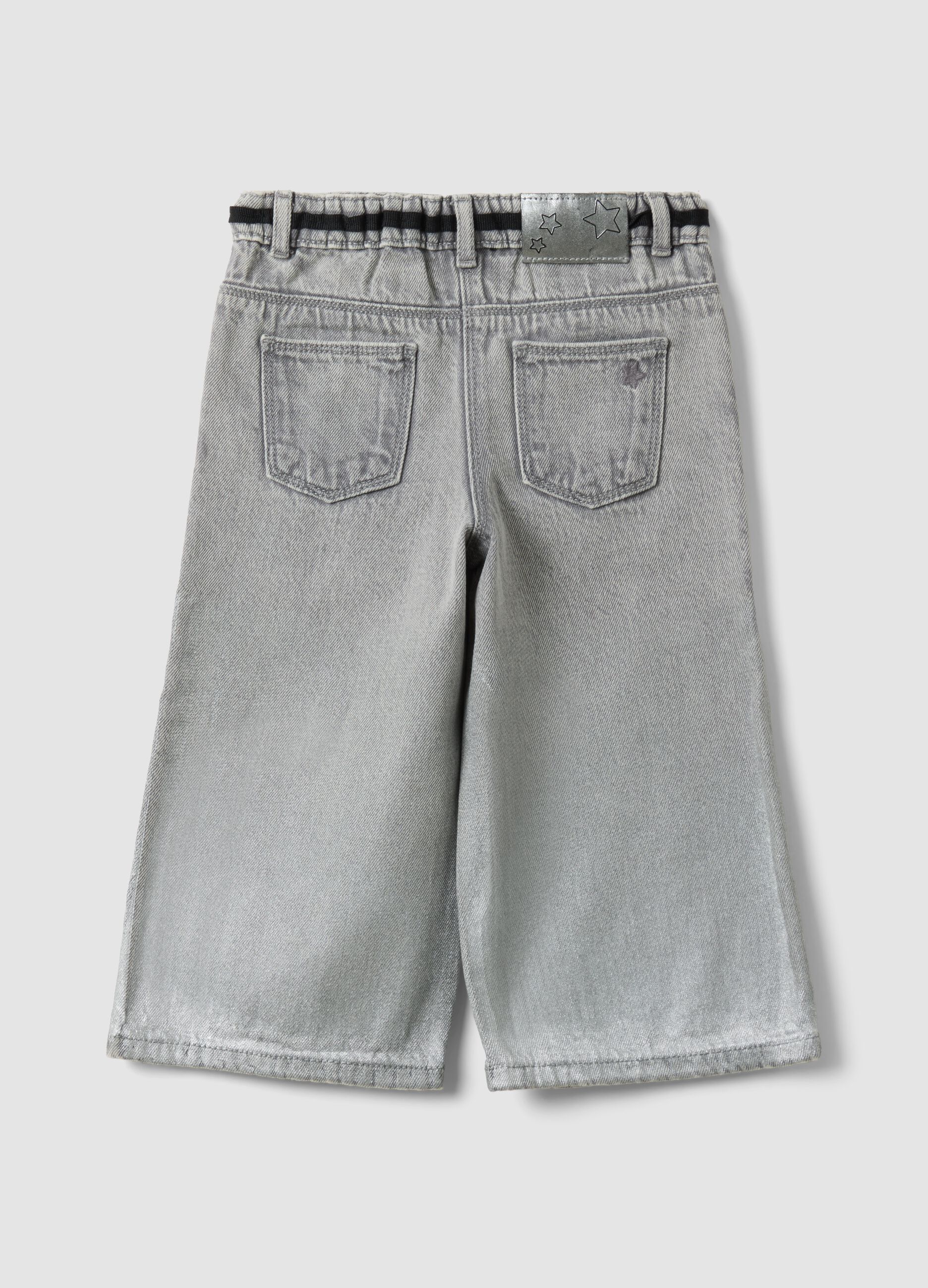Grey super wide-leg cotton and viscose blend jeans for baby girl