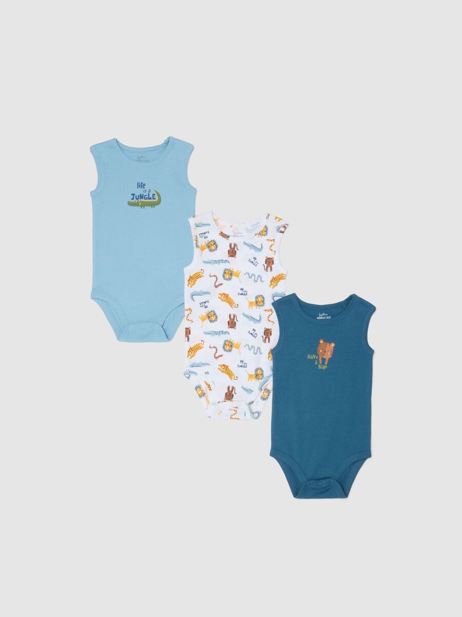 Tripack body senza maniche in puro cotone multicolor da neonato_0