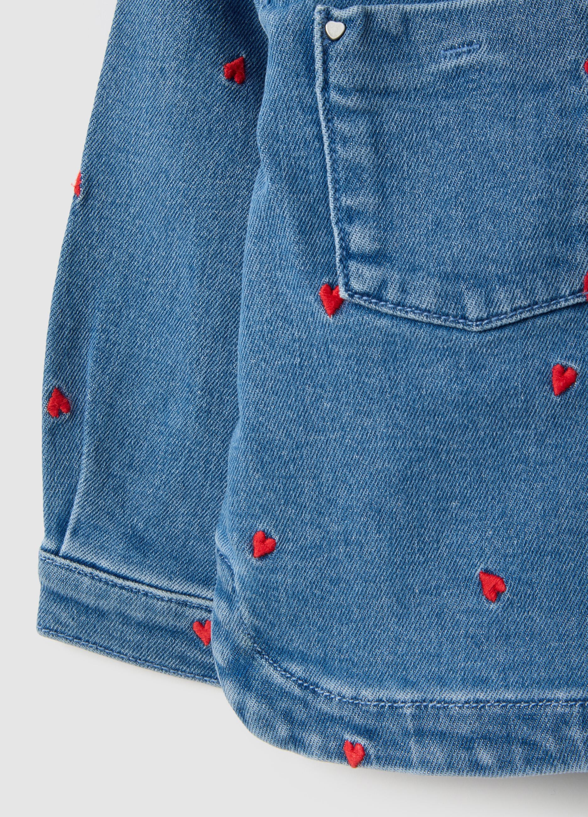 Regular Fit Blue Denim Cotton Jacket with Embroidery for Girl