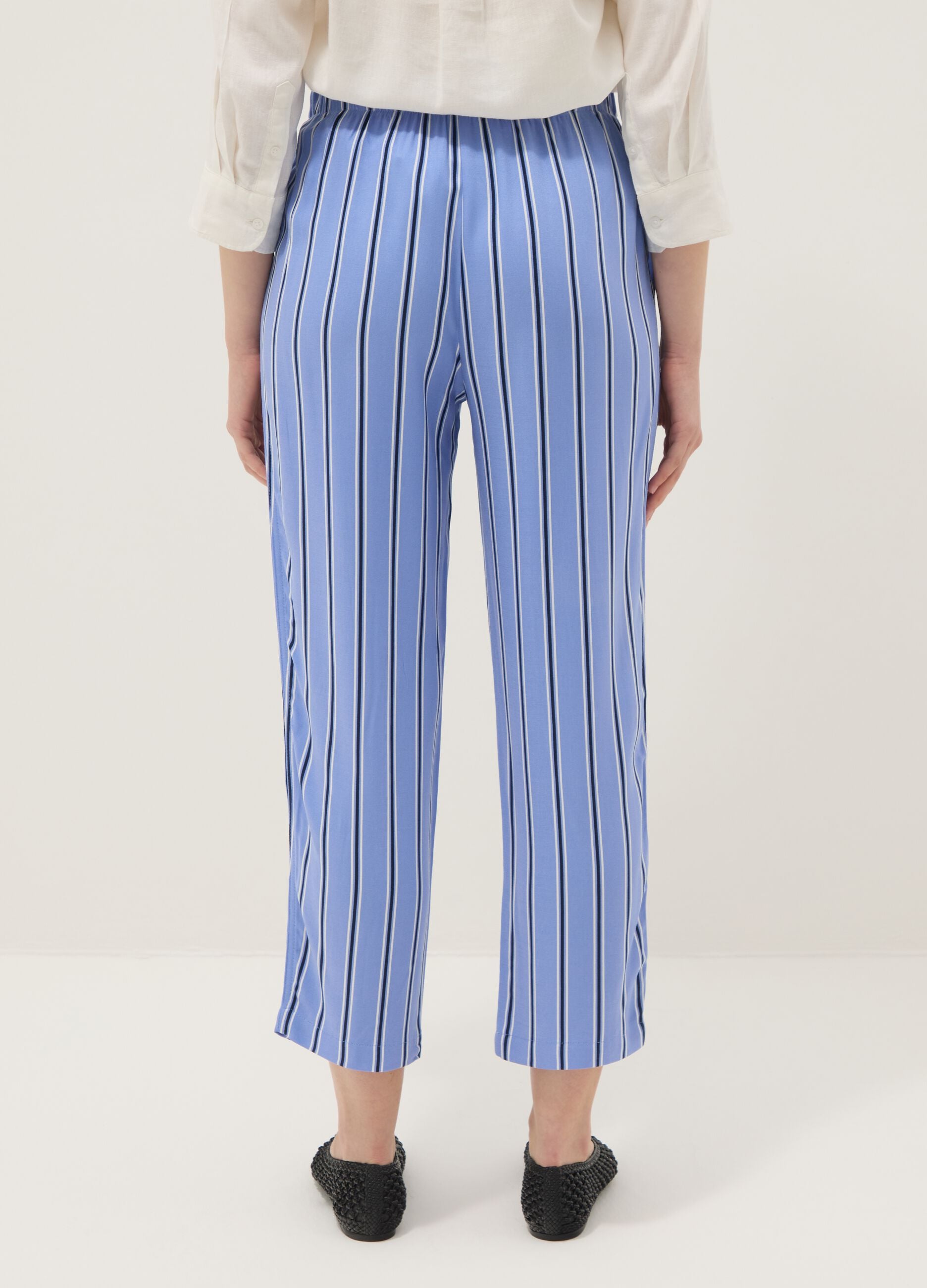 Multicolour striped pure viscose jogger trousers regular fit