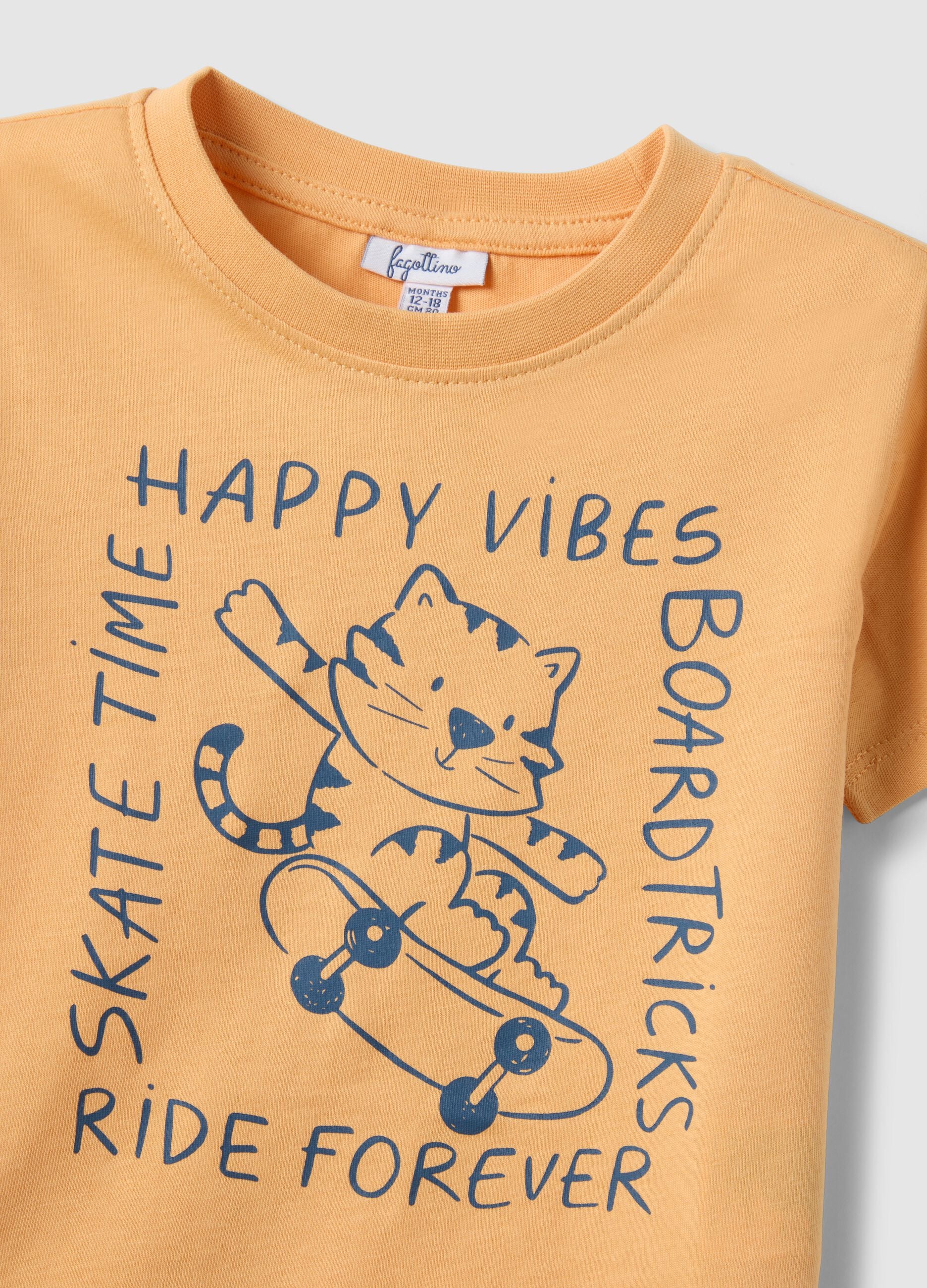 Regular fit orange pure cotton t-shirt for children with print