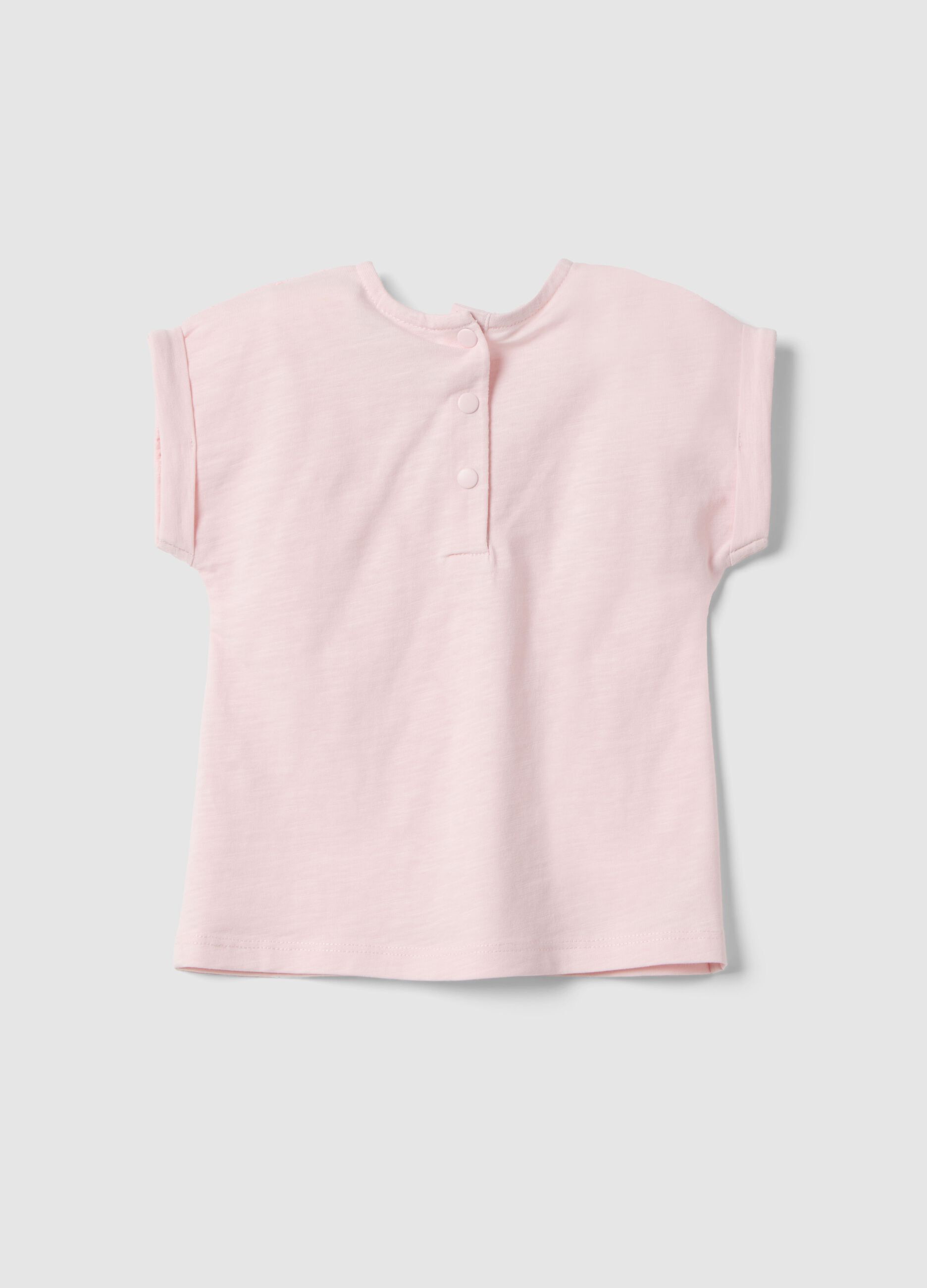 Girls' pink pure cotton T-shirt regular fit with embroidery