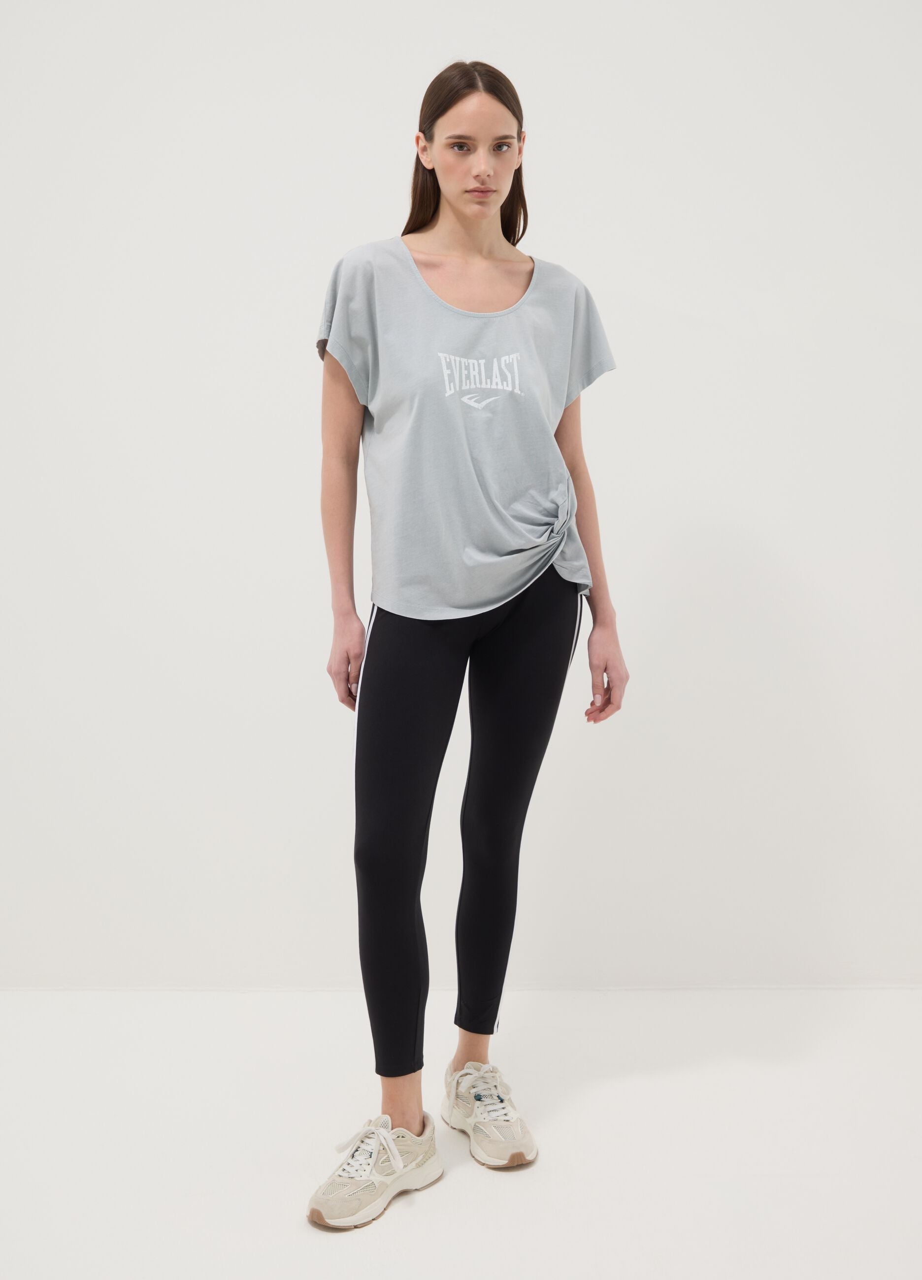 Grey pure cotton T-shirt with regular fit and knot detail