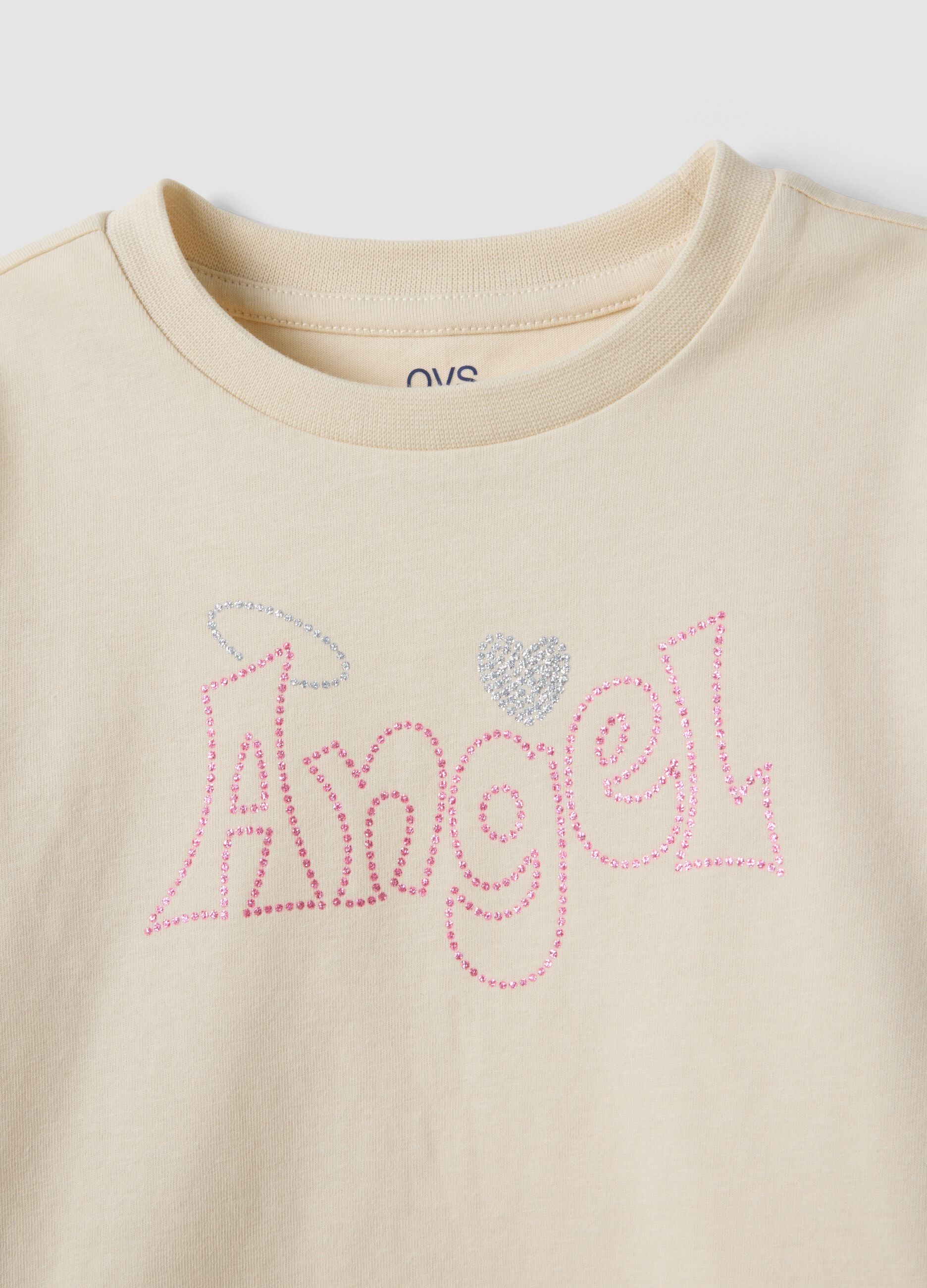 Beige pure organic cotton T-shirt with front print for girls
