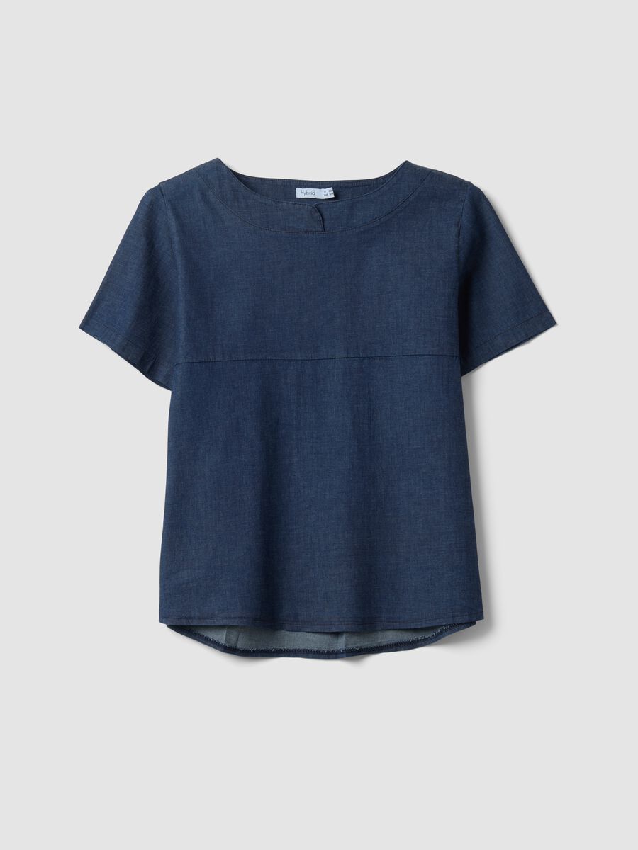 Blue stretch cotton blouse_4