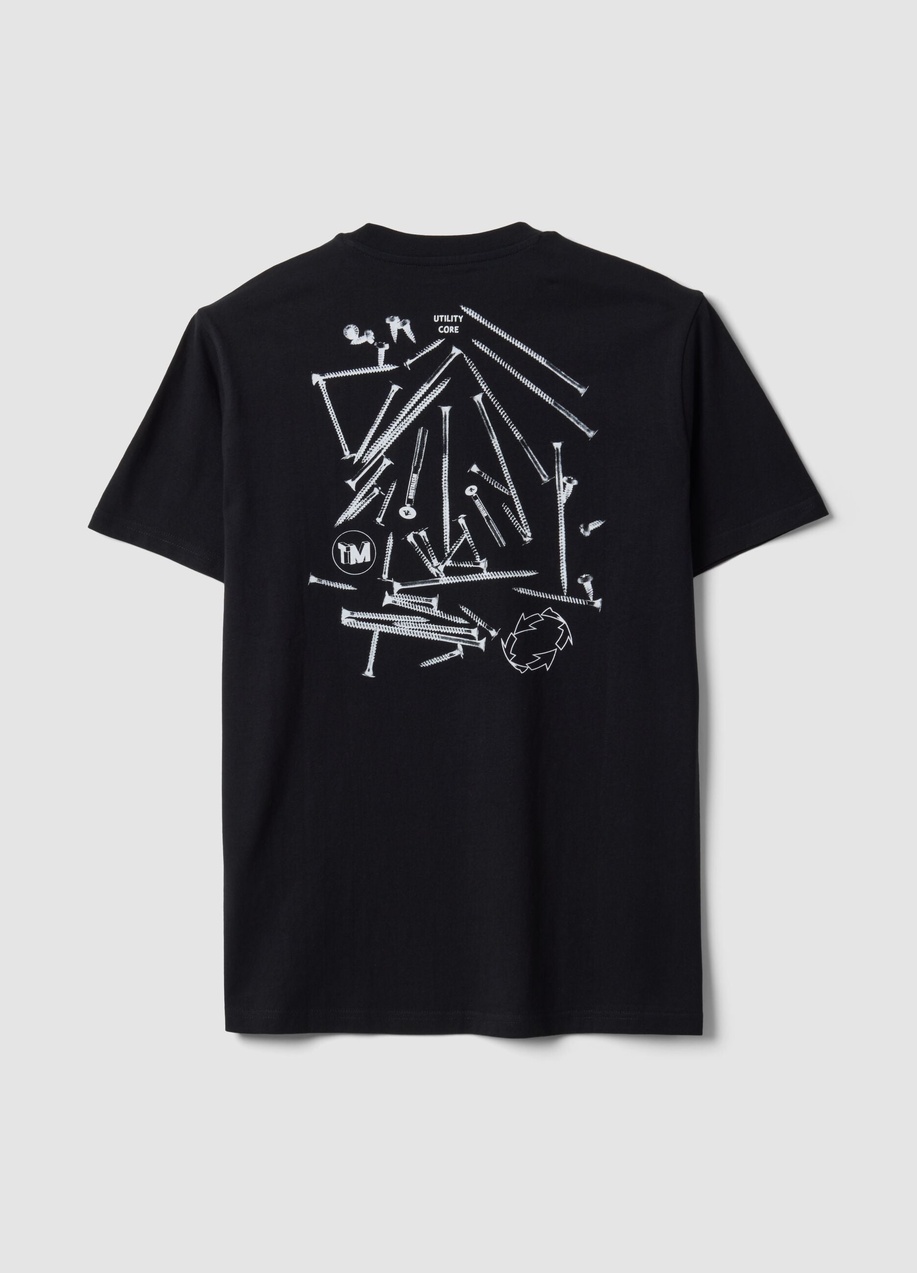 Black pure cotton crew-neck printed T-shirt