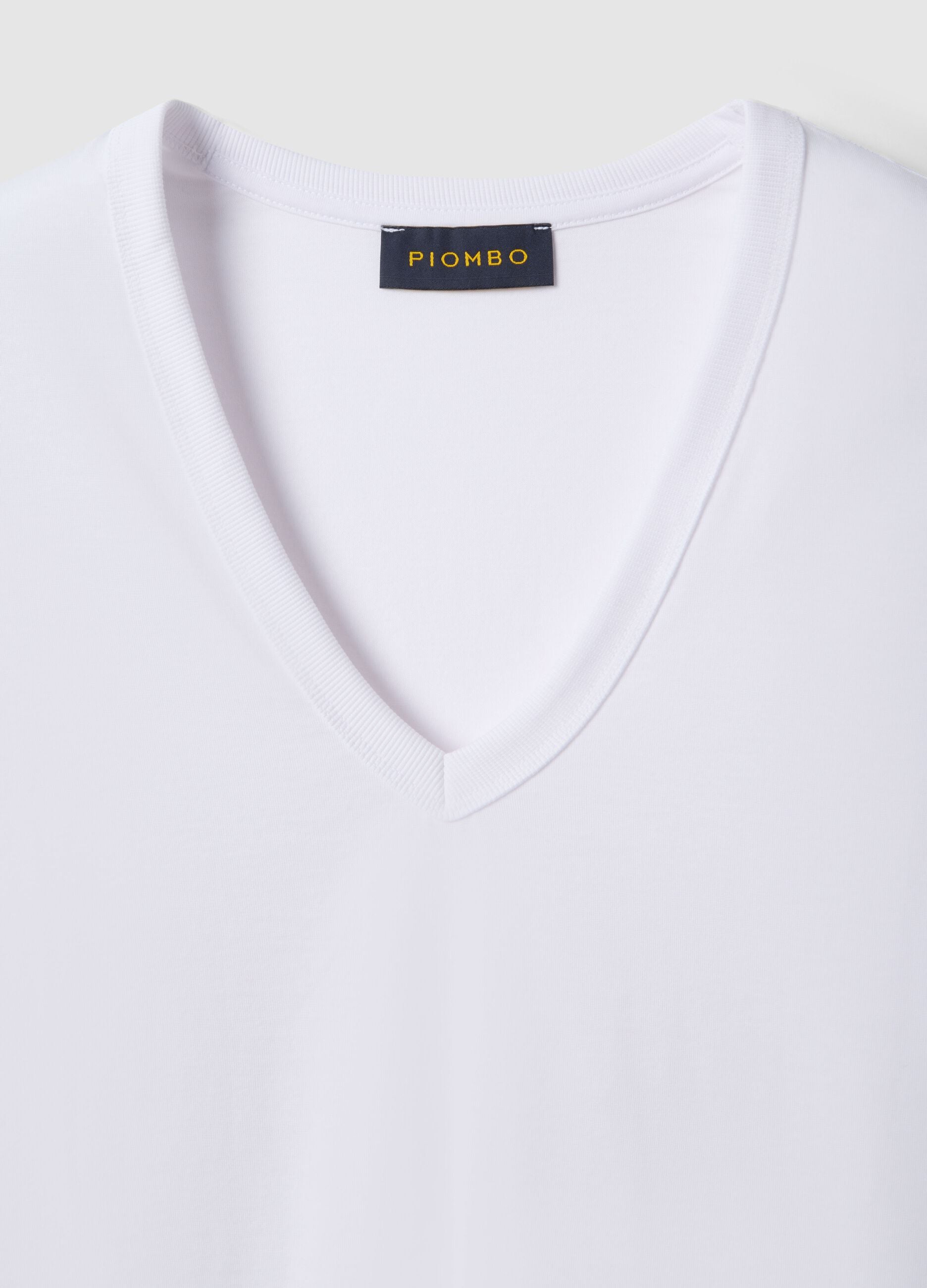 White pure cotton T-shirt regular fit deep V