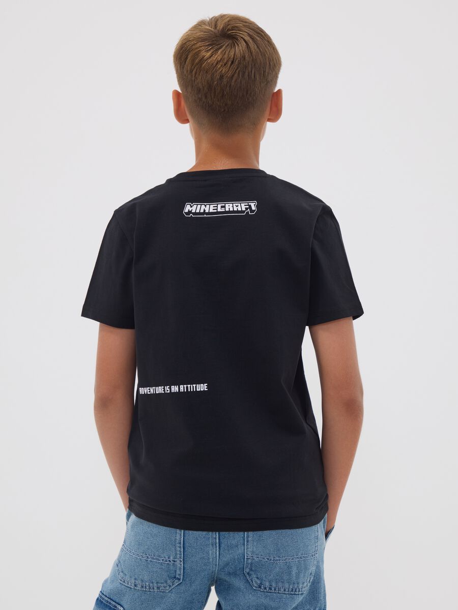 T-shirt nera in puro cotone con stampa Minecraft per ragazzo_2