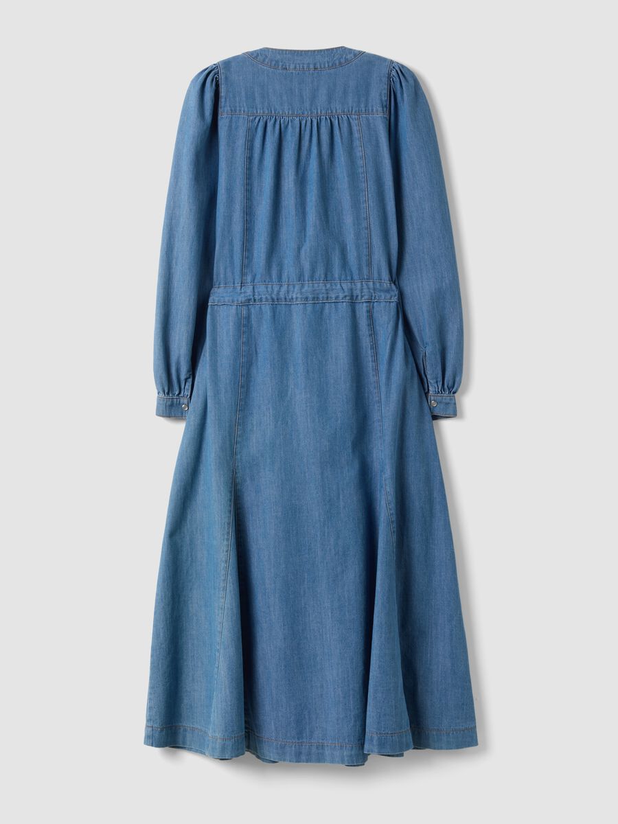 Blue pure cotton denim dress with deep V-neck regular fit_5
