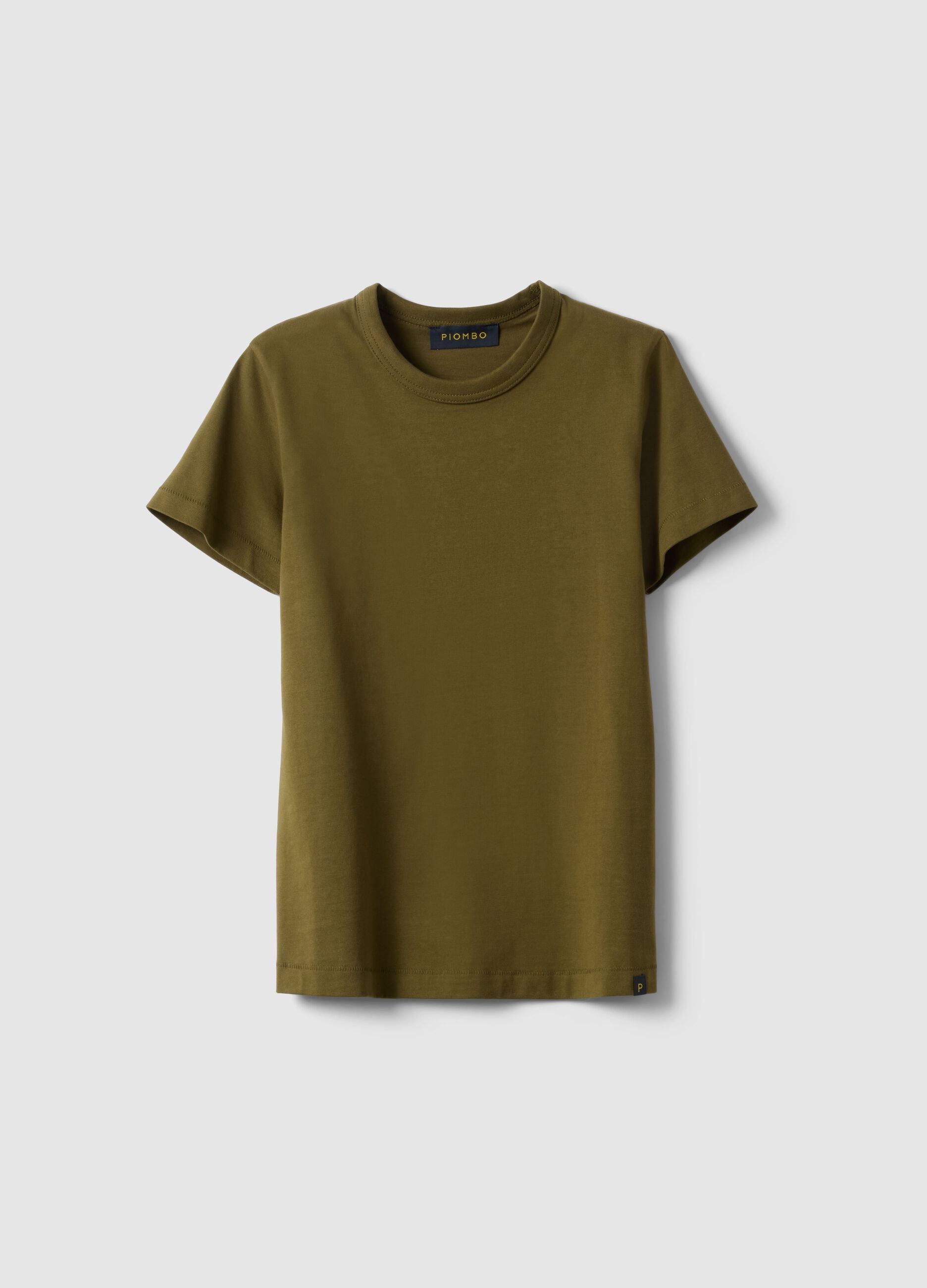 Green pure cotton crew-neck T-shirt, regular fit