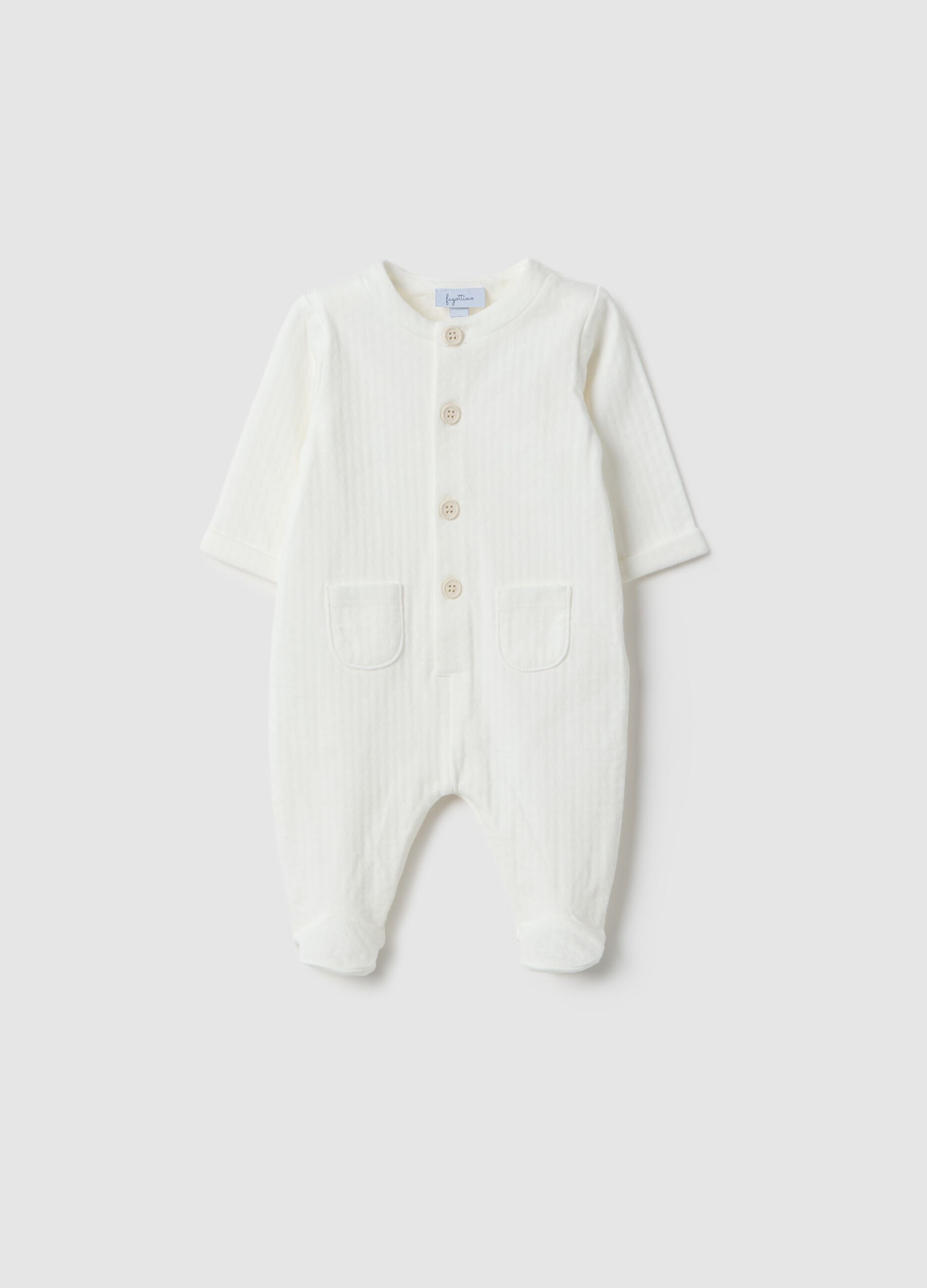 Baby white pure cotton sleepsuit with integrated feet