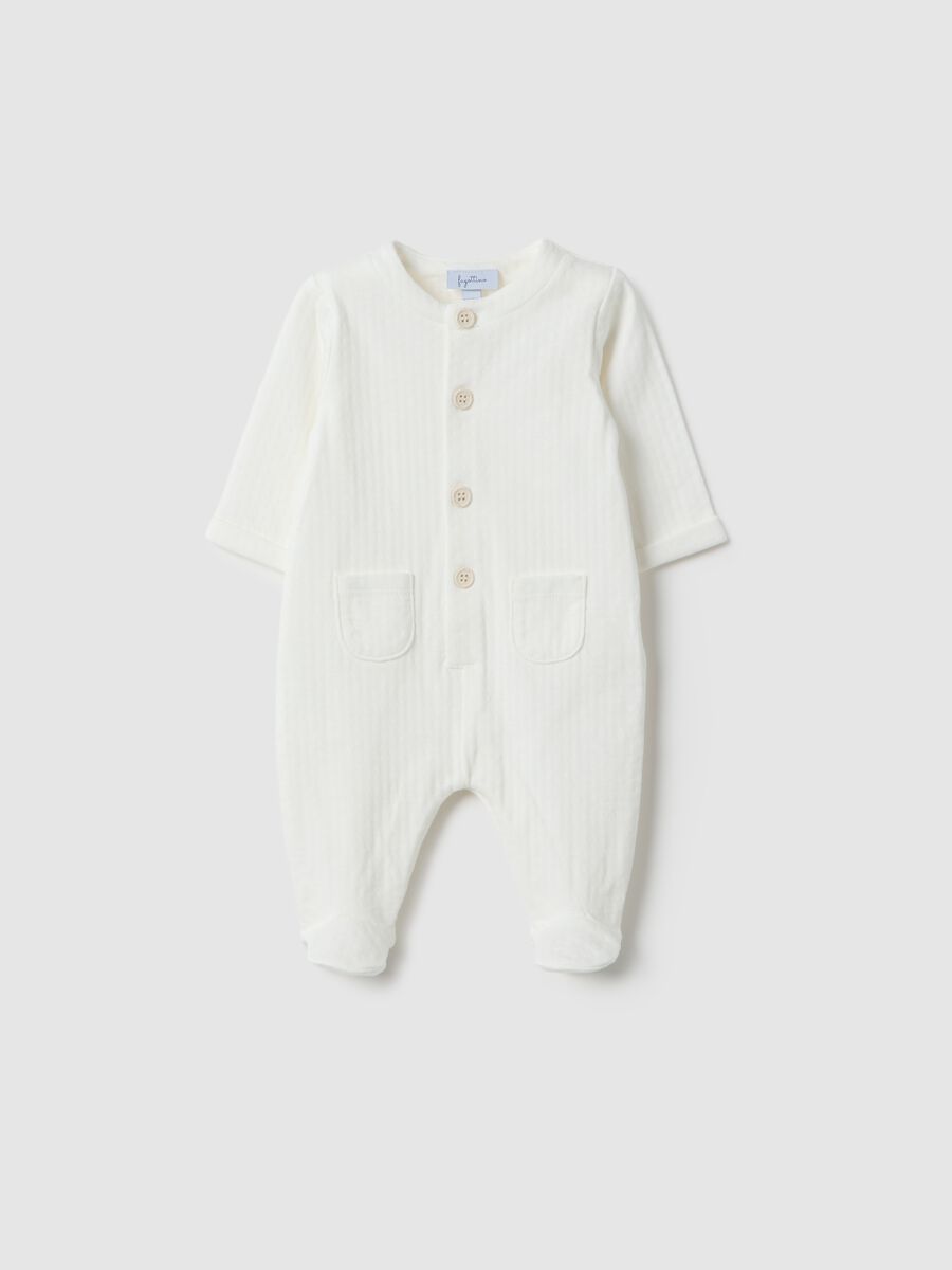 Baby white pure cotton sleepsuit with integrated feet_0