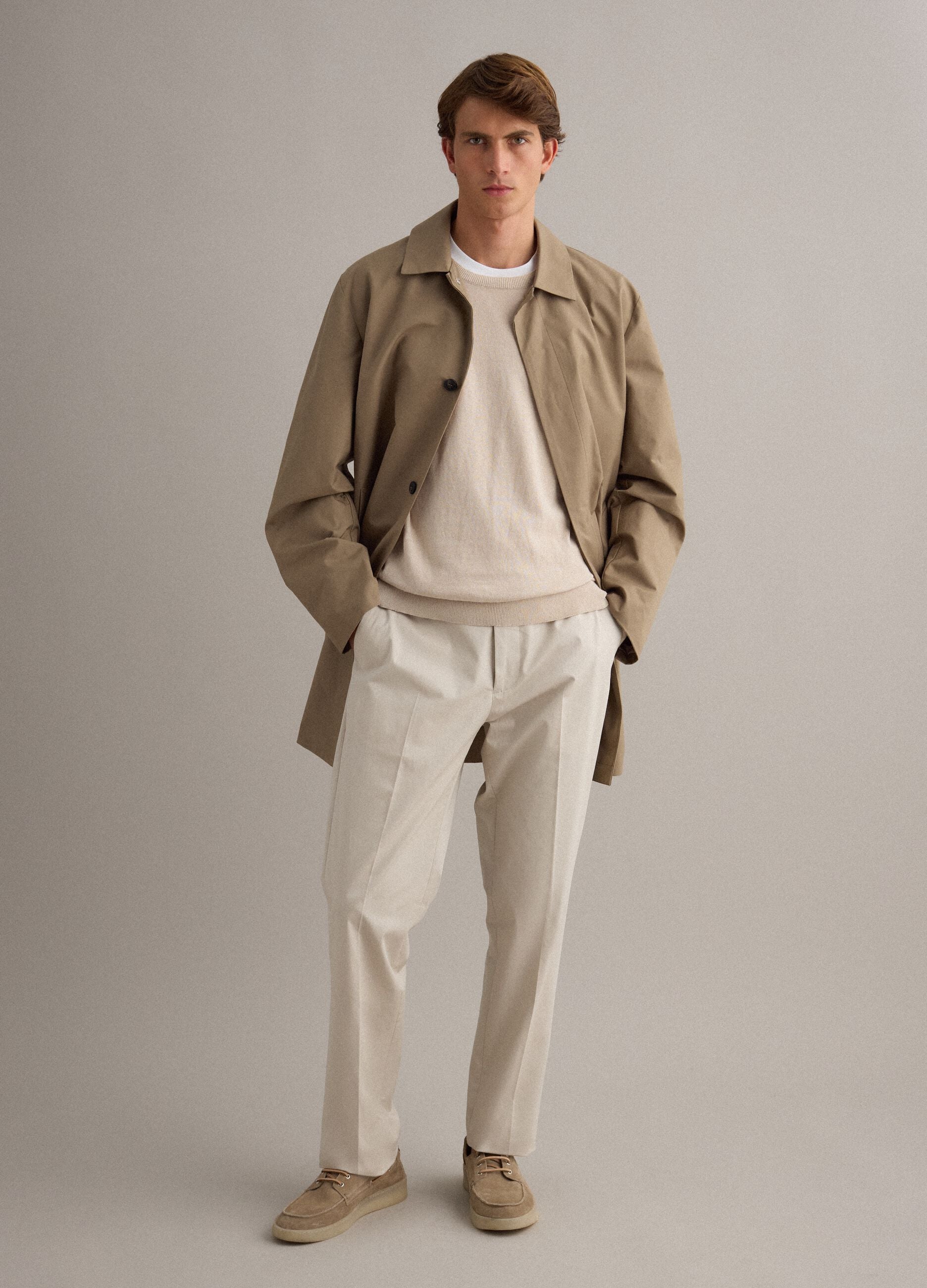 Beige regular fit trench coat with button closure