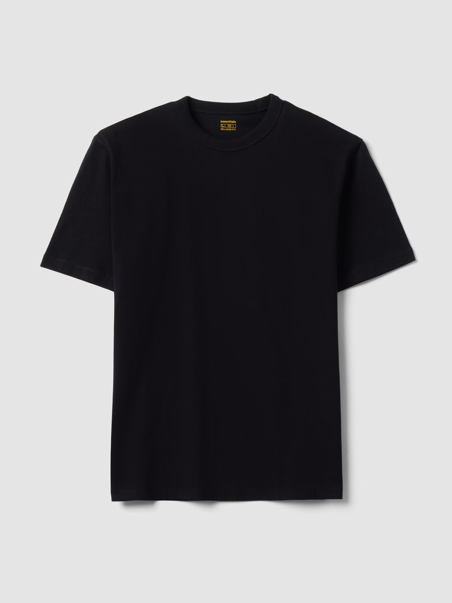 Black pure cotton crew-neck T-shirt with a relaxed fit_0