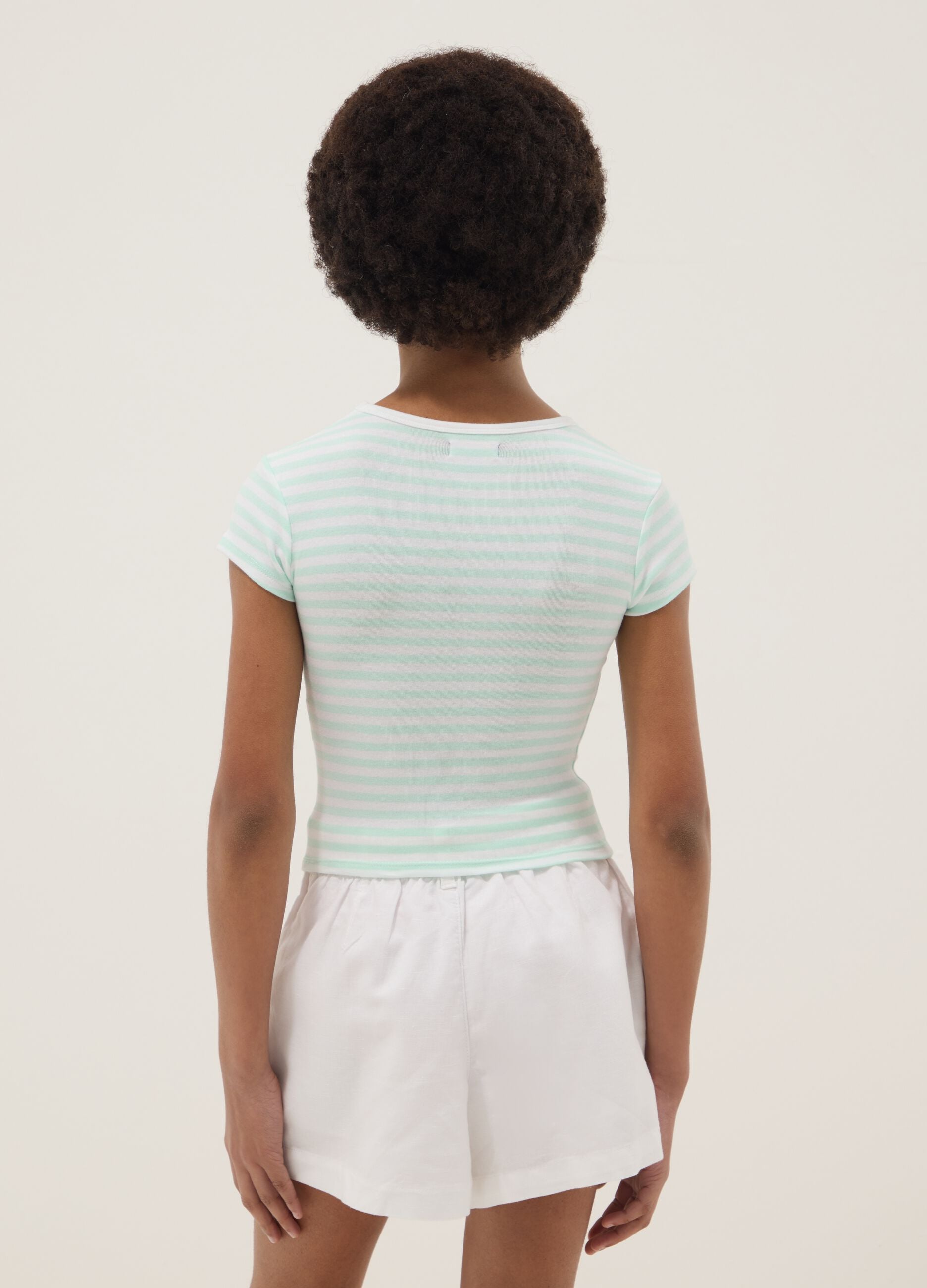 Girls&rsquo; fitted stretch-cotton multicolour striped T-shirt
