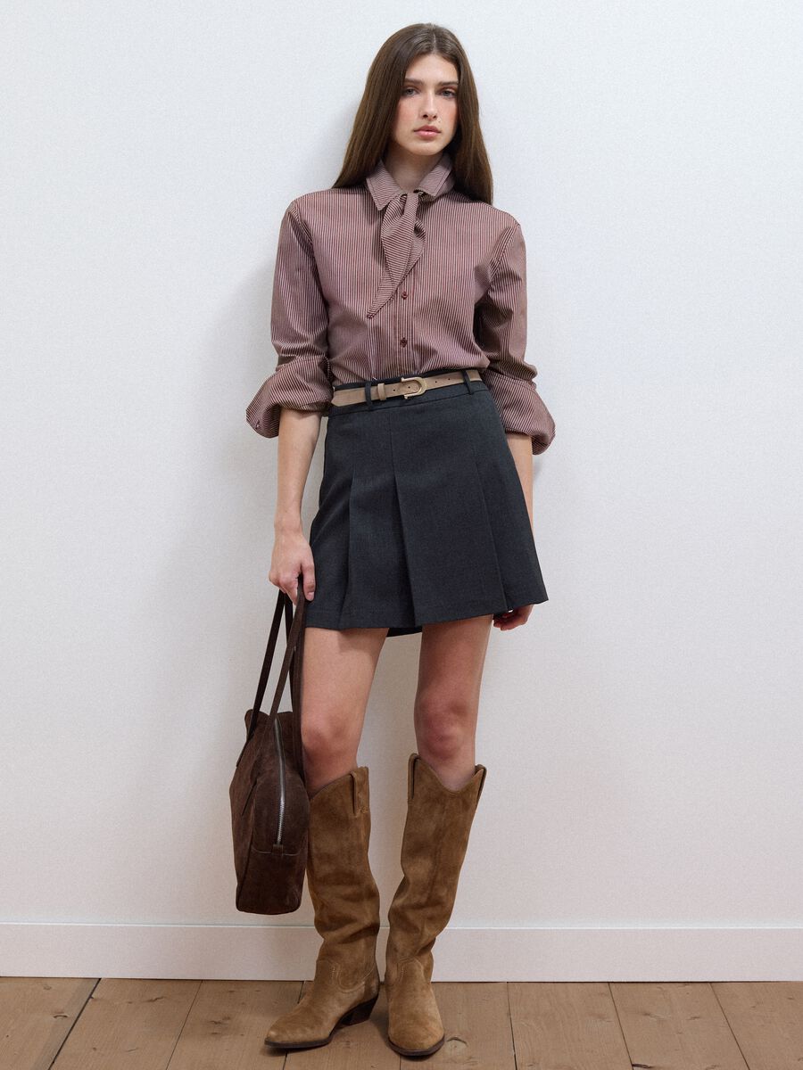 Multicolour stretch cotton shirt with scarf collar_2