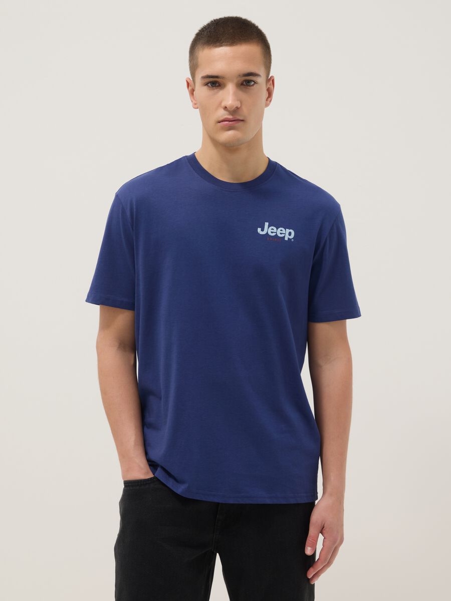 T-shirt in puro cotone blu regular fit con stampa Jeep_0