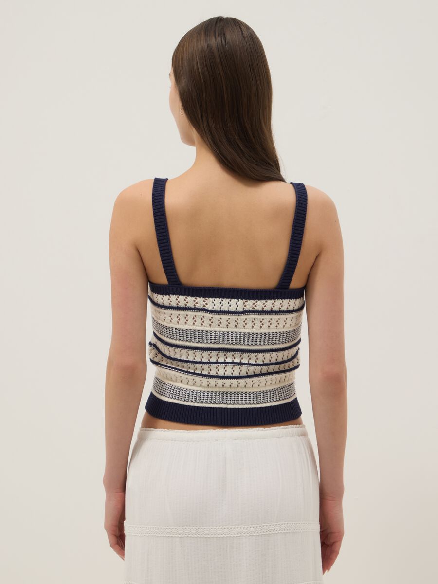 Fitted pure cotton multicolour striped vest with thin straps_3