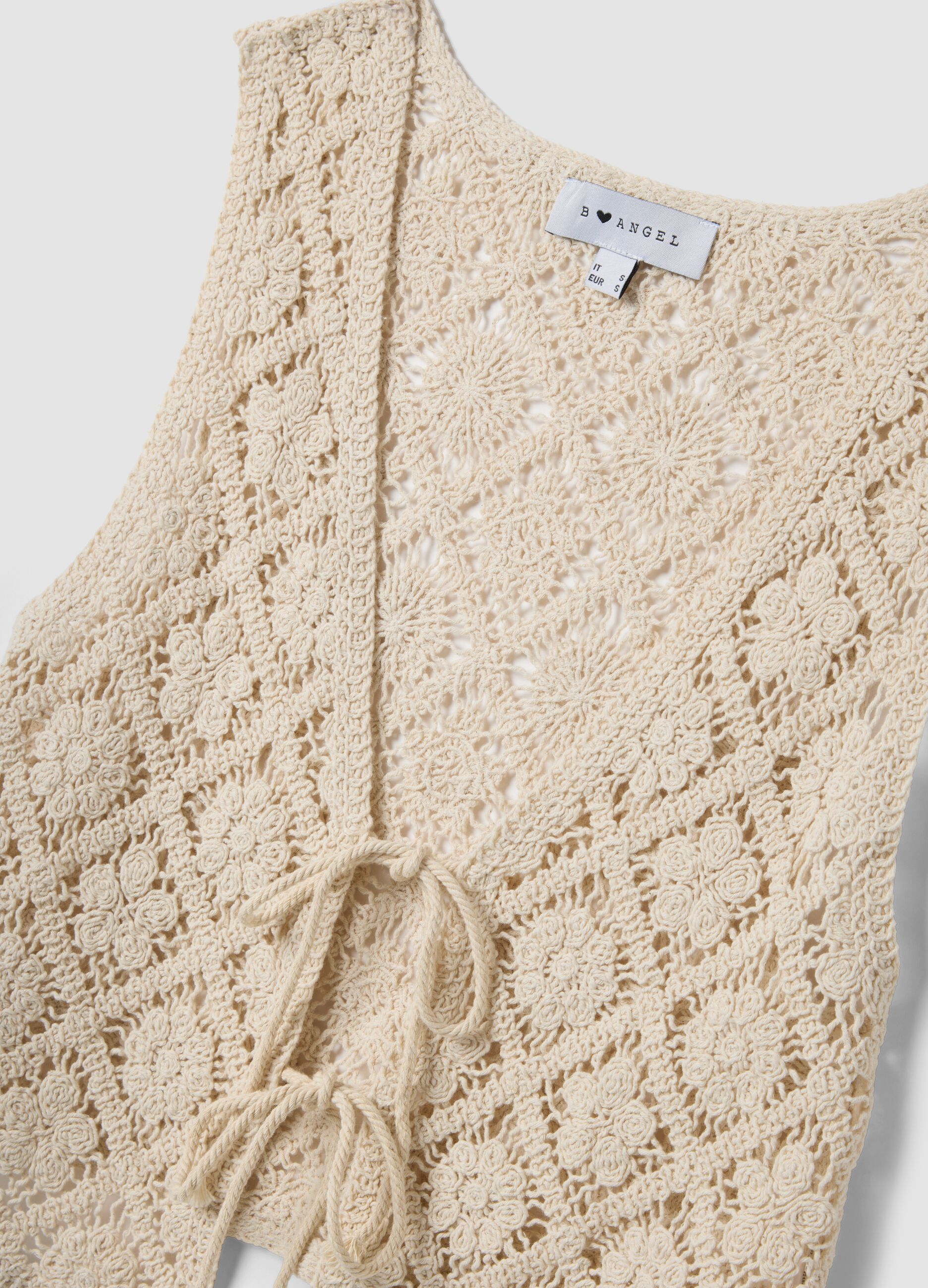 Beige regular-fit cotton-blend gilet with floral knit design
