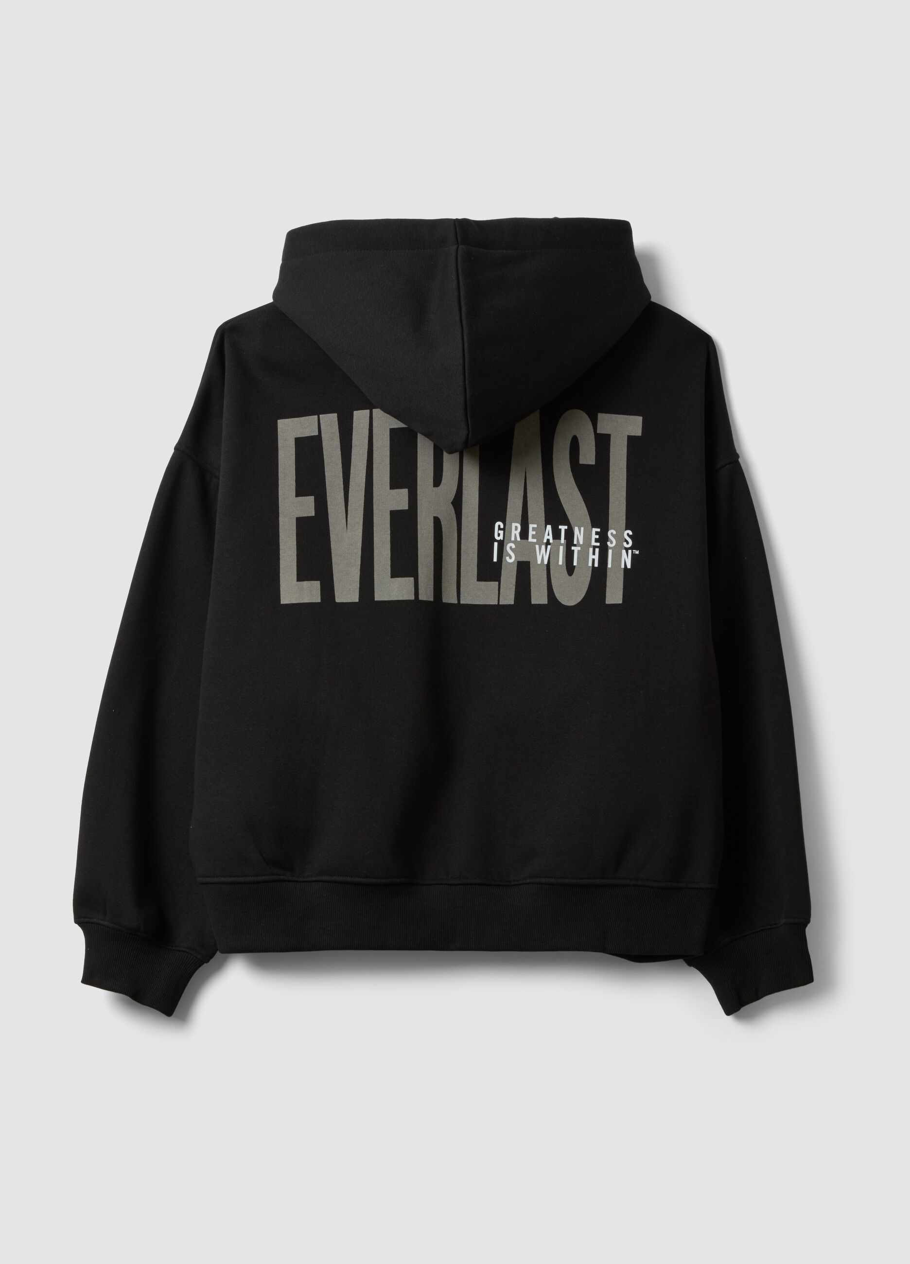 Black cotton-blend hoodie with print