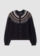 Blue jacquard wool-blend crew-neck cardigan_0
