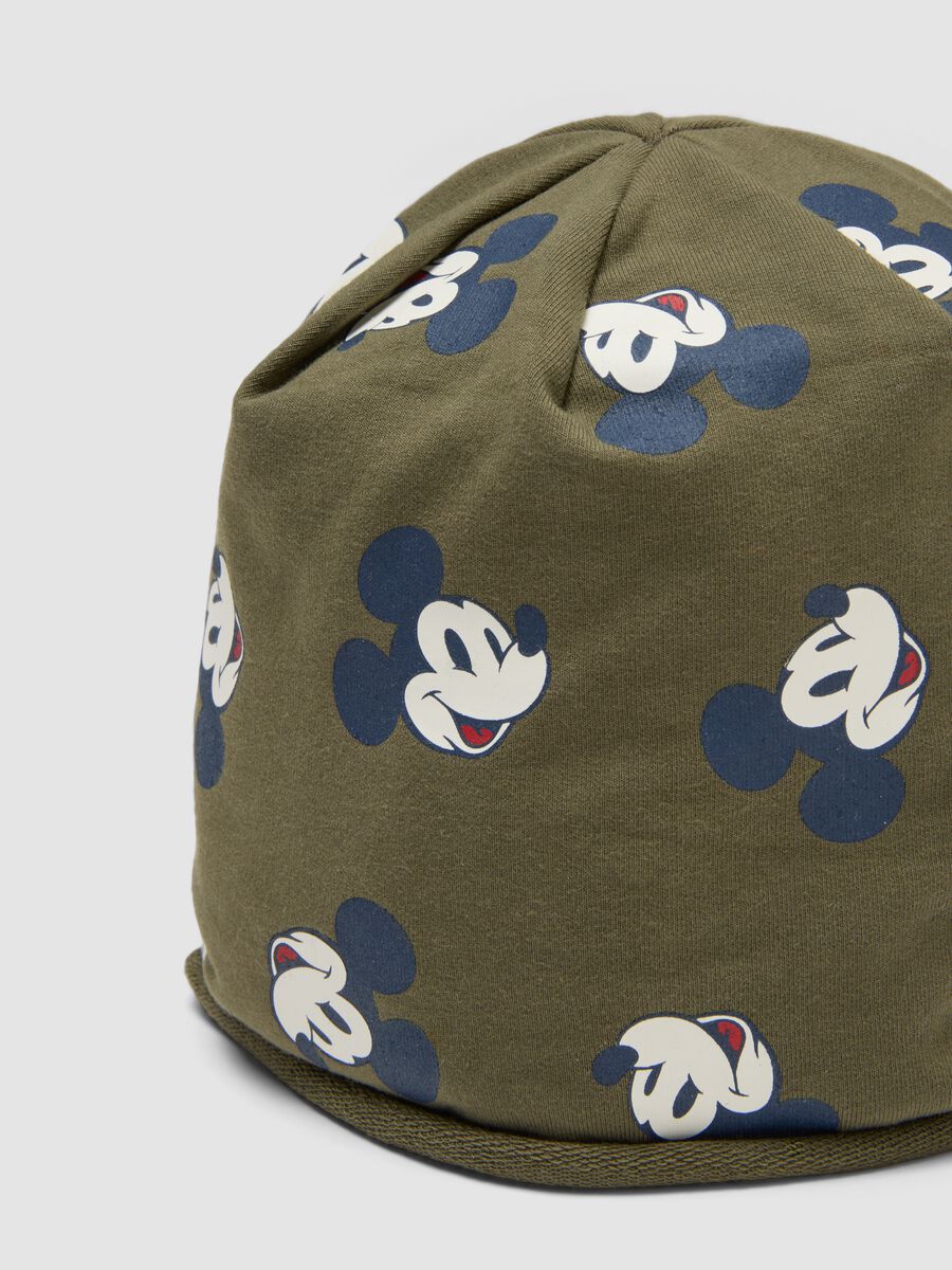 Green stretchy organic cotton hat with Mickey print for baby boy_1