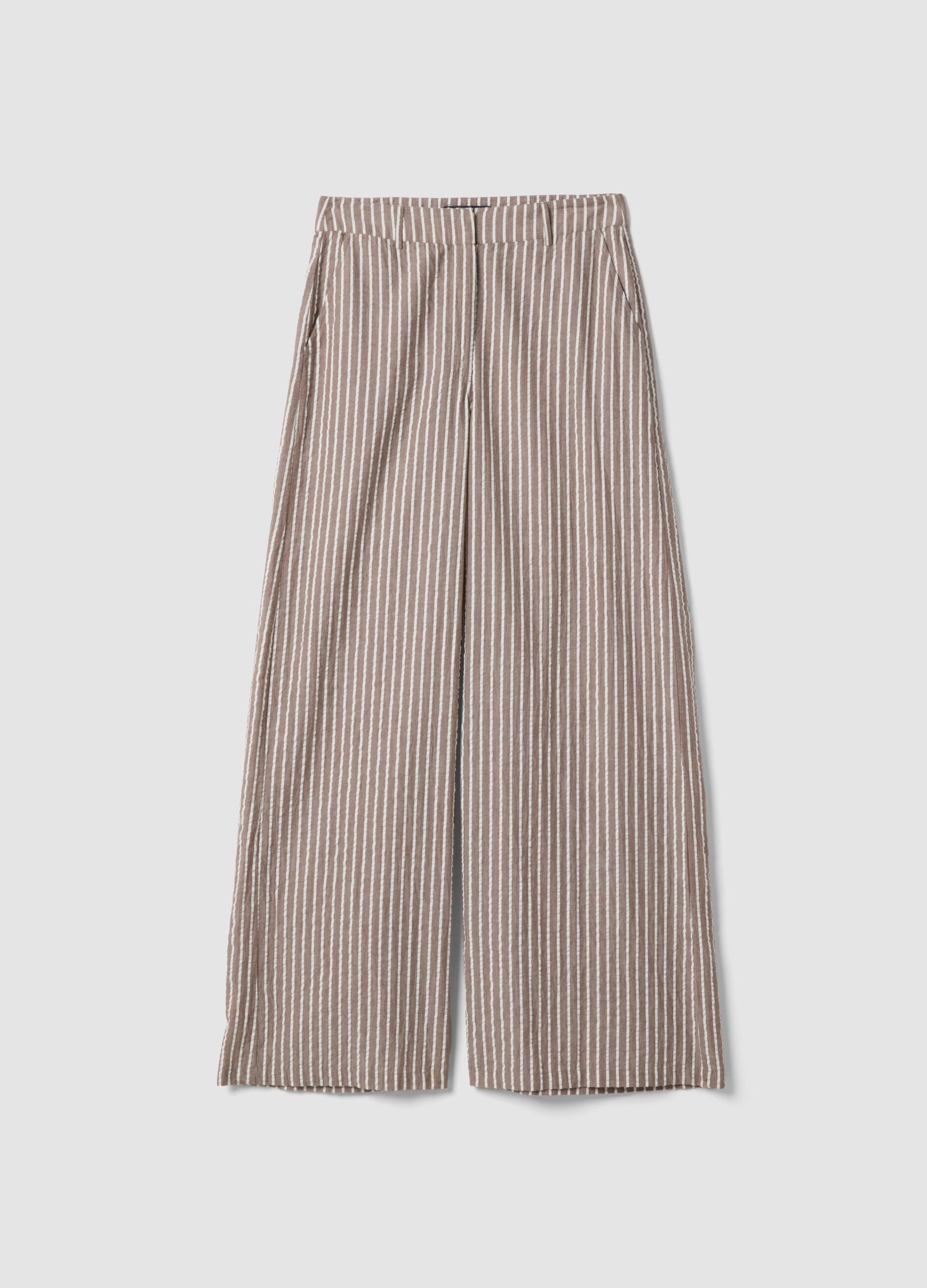 Pure cotton wide-leg chino trousers with multicolour stripes