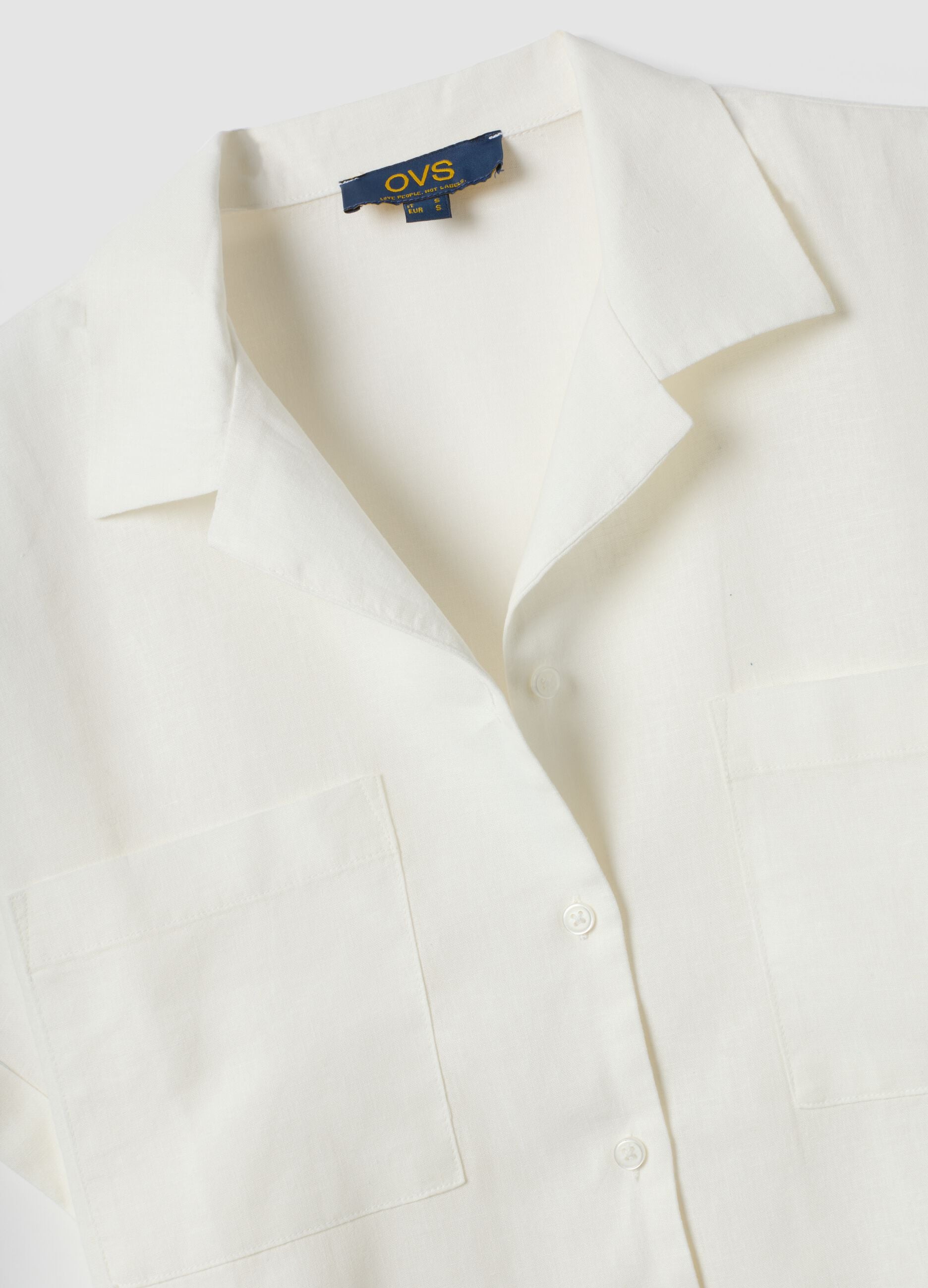 White regular-fit linen and viscose blend shirt