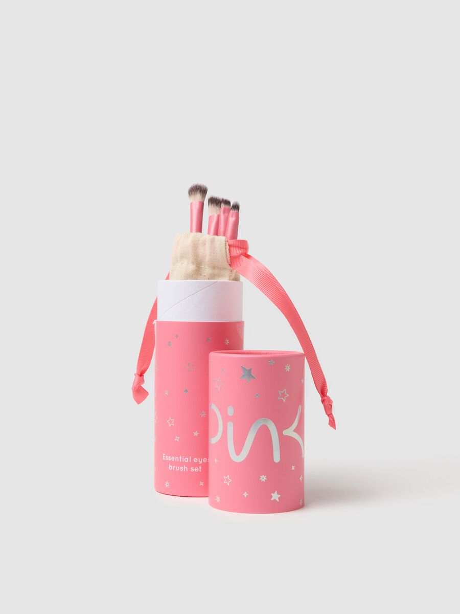 Pink essential eye brush set - kit with 4 brushes for eyes and eyebrows_1