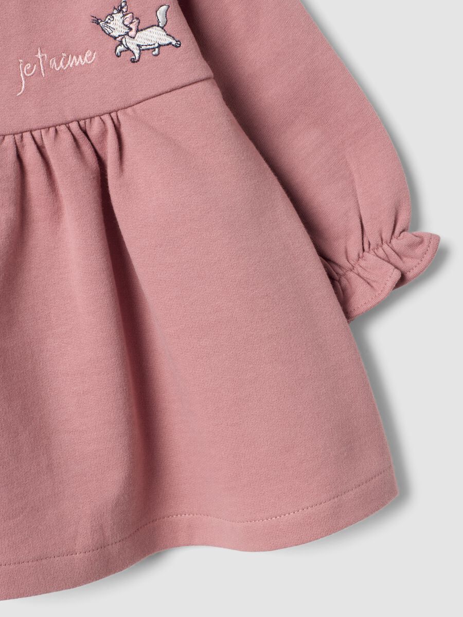 Pink dress in pure organic cotton with The Aristocats embroidery for baby girl_2
