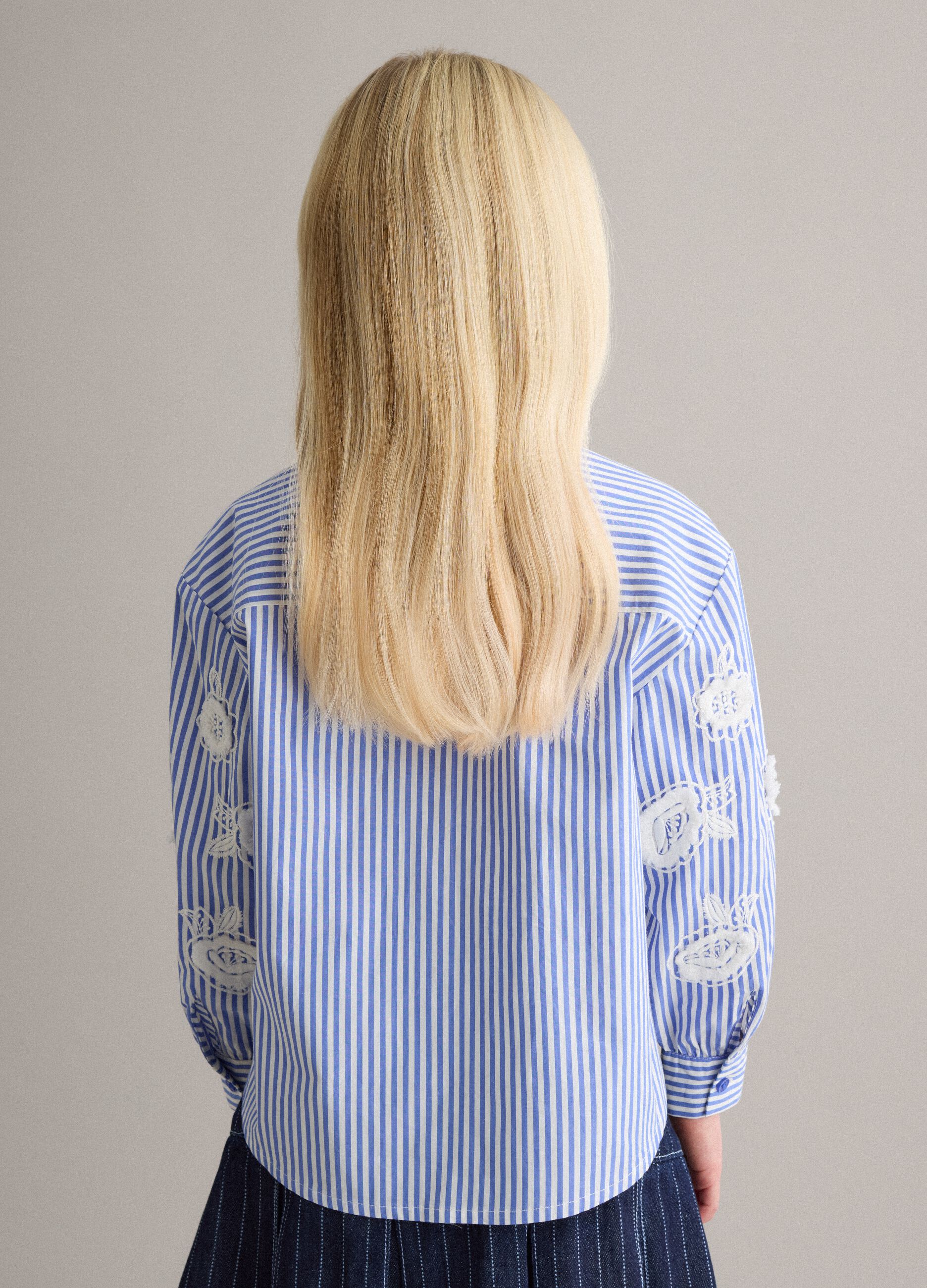 Girls' multicolour striped pure cotton shirt with embellishments