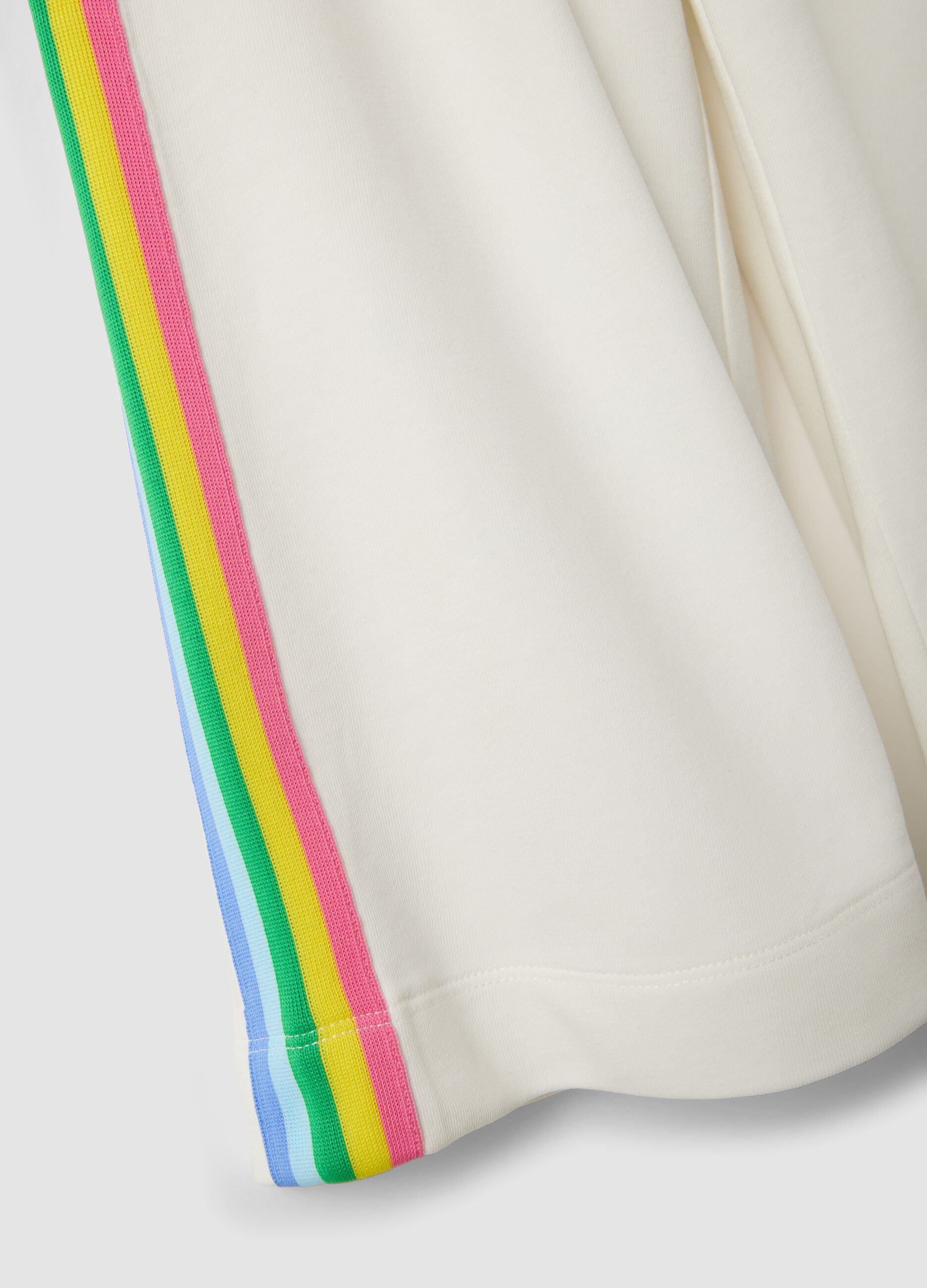 White wide-leg cotton-blend trousers with rainbow piping